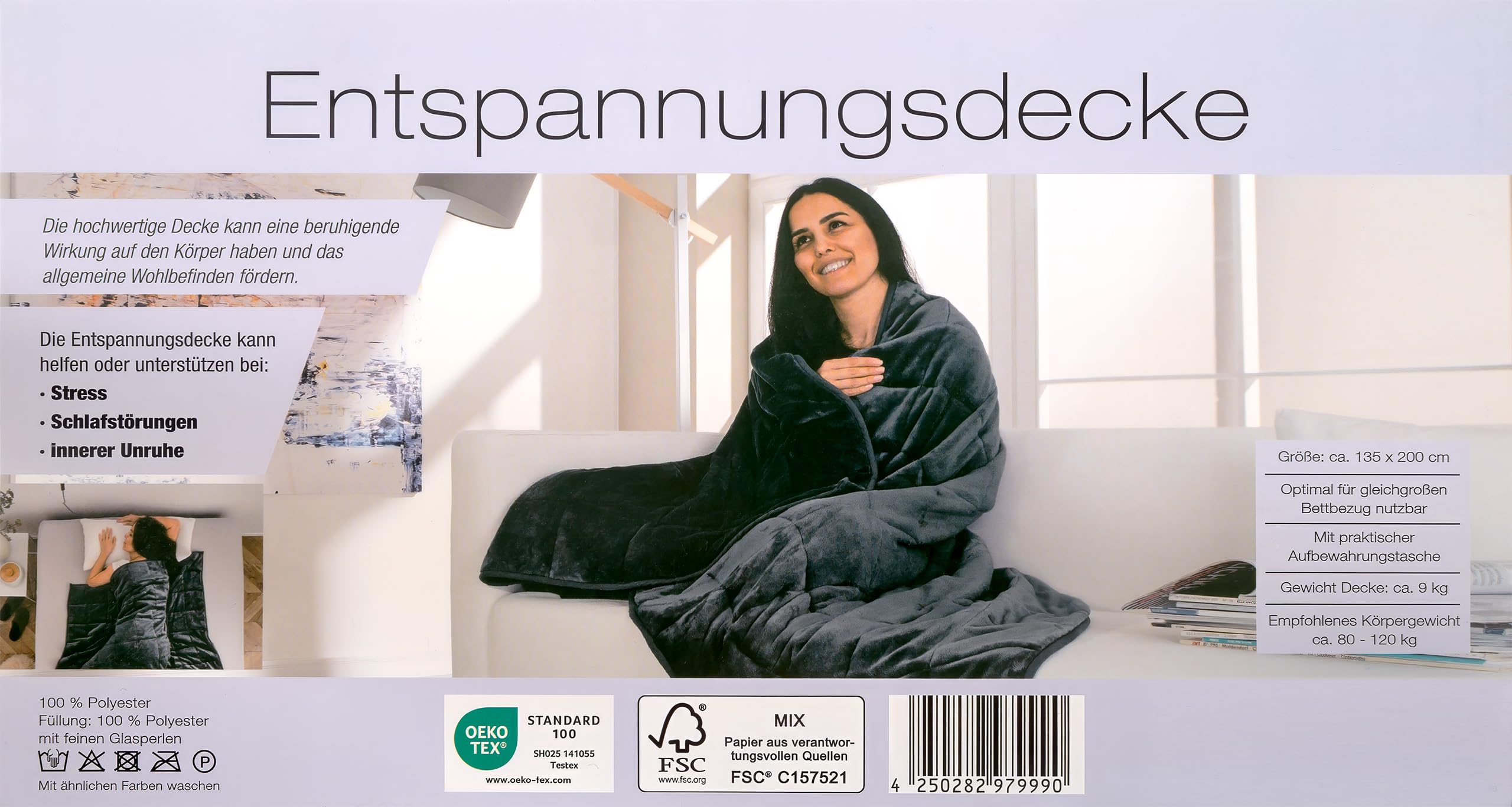 Gewichtsdecke 9 kg 135 x 200 cm Anti-Stress Decke Therapiedecke
