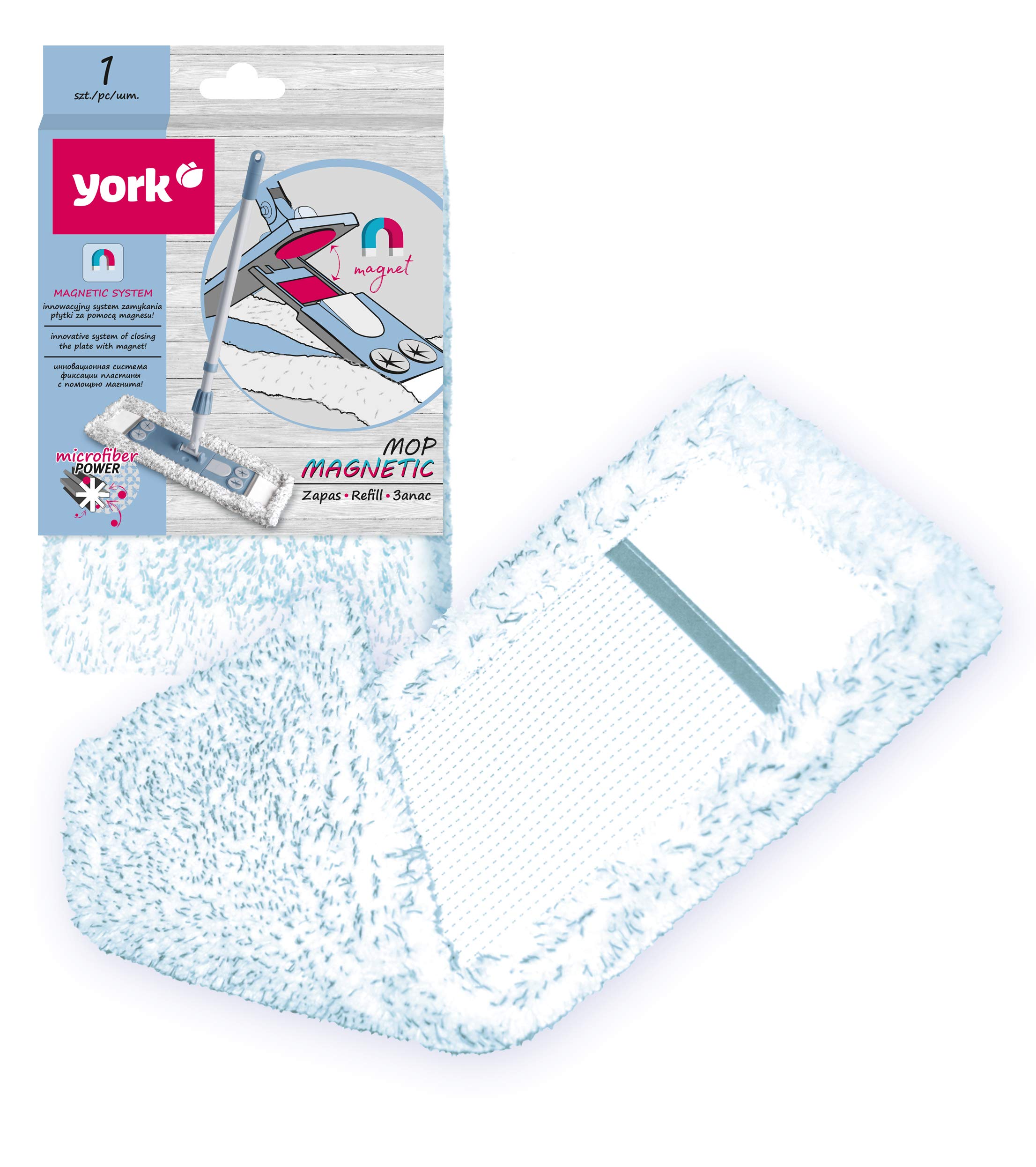 York Prestige Płaski mop Magnetic firmy York zamiennik szaro-niebieski, standard