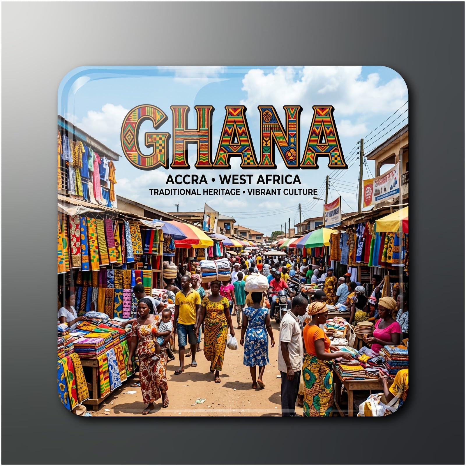 OPRYX Ghana Fridge Magnet Accra West Africa Souvenir Acrylic 5.08 x 5.08 Centimetres Multicolour Square-image-27