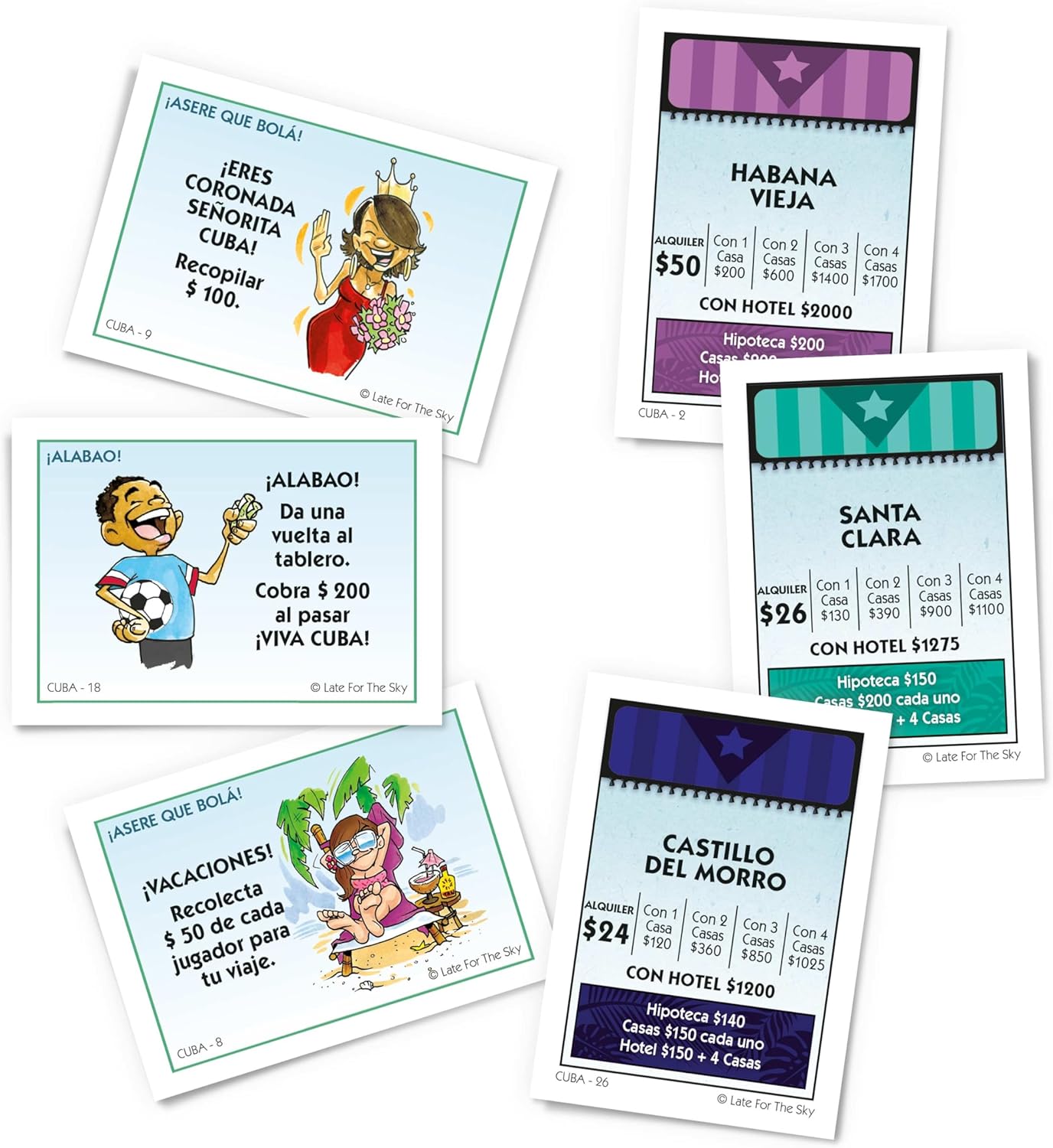 Late for The Sky Cuba-Opoly Family Board Game, Opoly-Style Strategy Fun for Ages 8+, 2–6 Players, Cuba Travel Theme Gift for Family Game Night