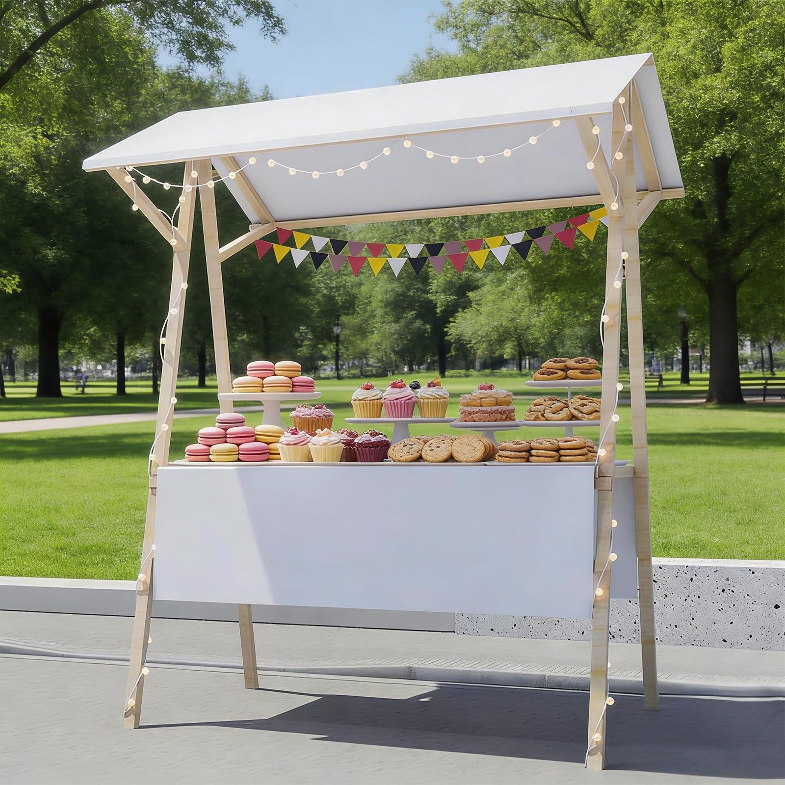 Genérico Puesto de Mercado for Vendedores al Aire Libre, Carrito de Comida Ambulante de Madera Plegable, para Tiendas Mercados(Red 1,120cm/47.2in)
