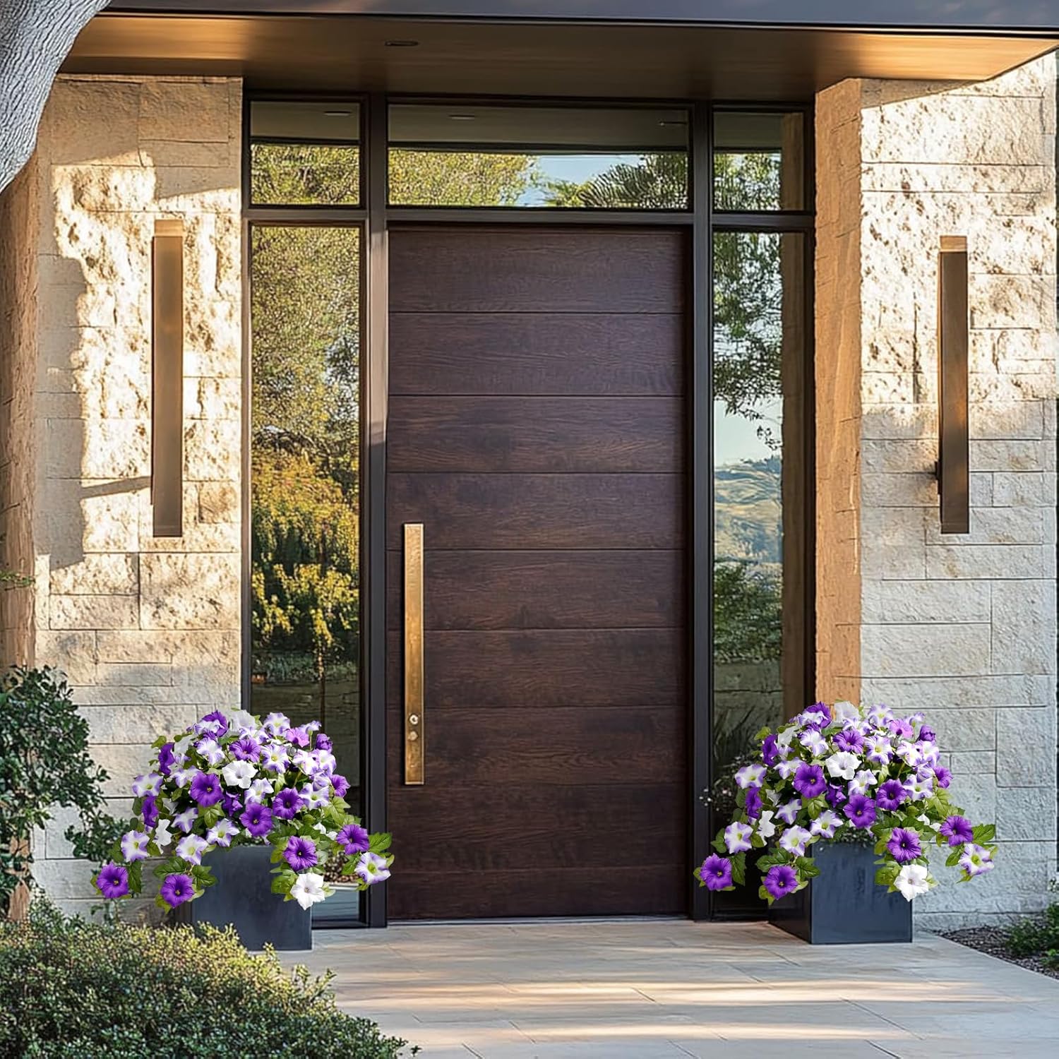 Waipfaru Artificial Flowers for Outdoors, 2Pcs Artificial Petunias UV Resistant Realistic Silk Petunias Fake Flowers for Indoor Outdoor Planters Home Garden Yard Porch Balcony Window Decor, Purple - Image 7