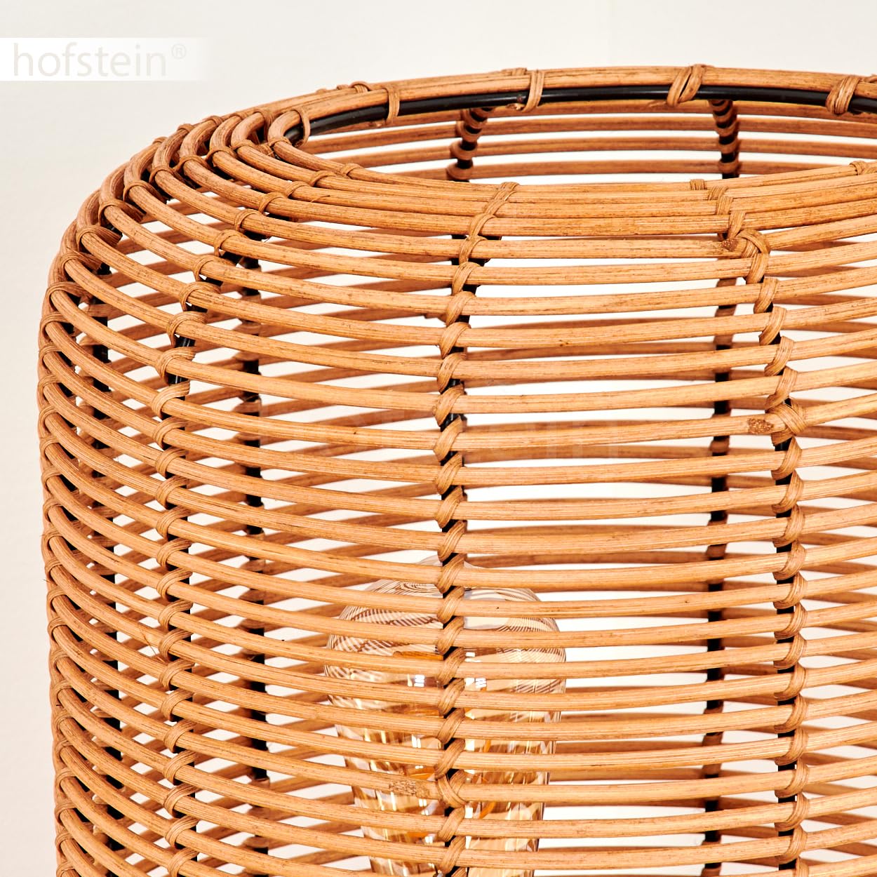 Stehleuchte Mulstrand, moderne Stehlampe aus Metall/Rattan in Schwarz/Natur, Leuchte im Boho-Design mit Schirm in Gitter-Optik, An-/Ausschalter am Kabel und Lichteffekt, 3 x E27, ohne Leuchtmittel