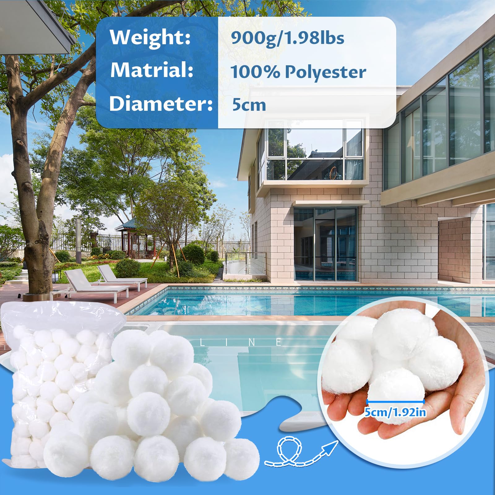 Palline filtranti da 1800 g, sostituisce 65 kg, palline filtranti per