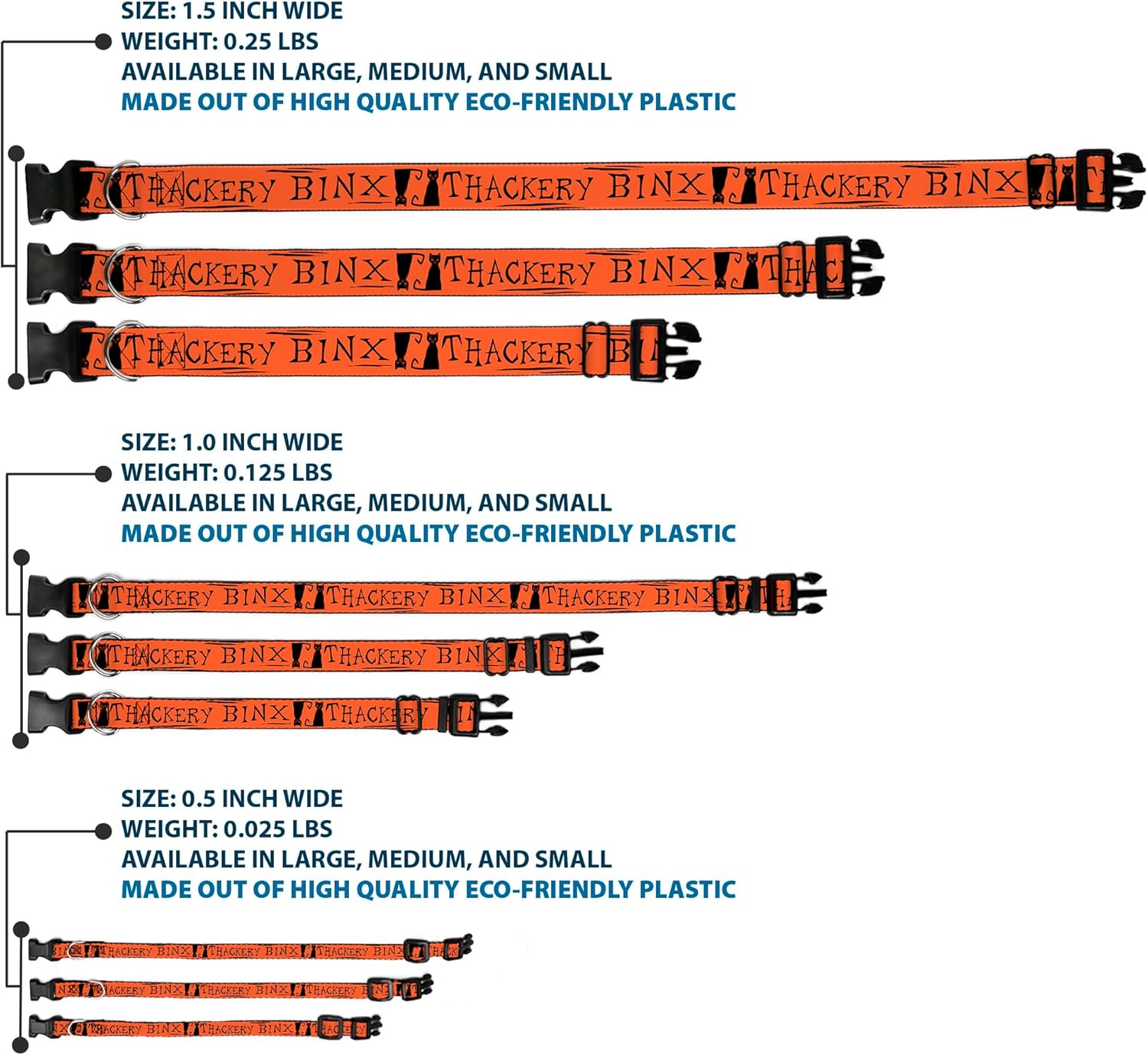 Dog Collar Plastic Clip Hocus Pocus Thackery Binx Cat Silhouette Orange Black 16 to 23 Inches 1.5 Inch Wide