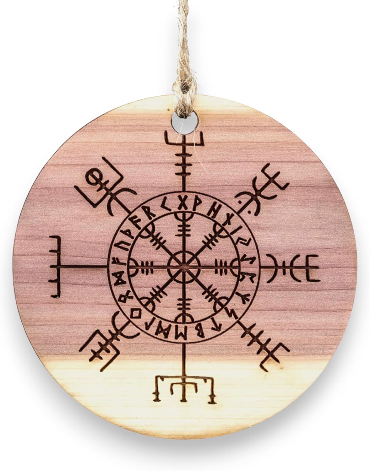 Viking Vegvisir Aegishjalmur - Raw Cedar Ornament 3x3in