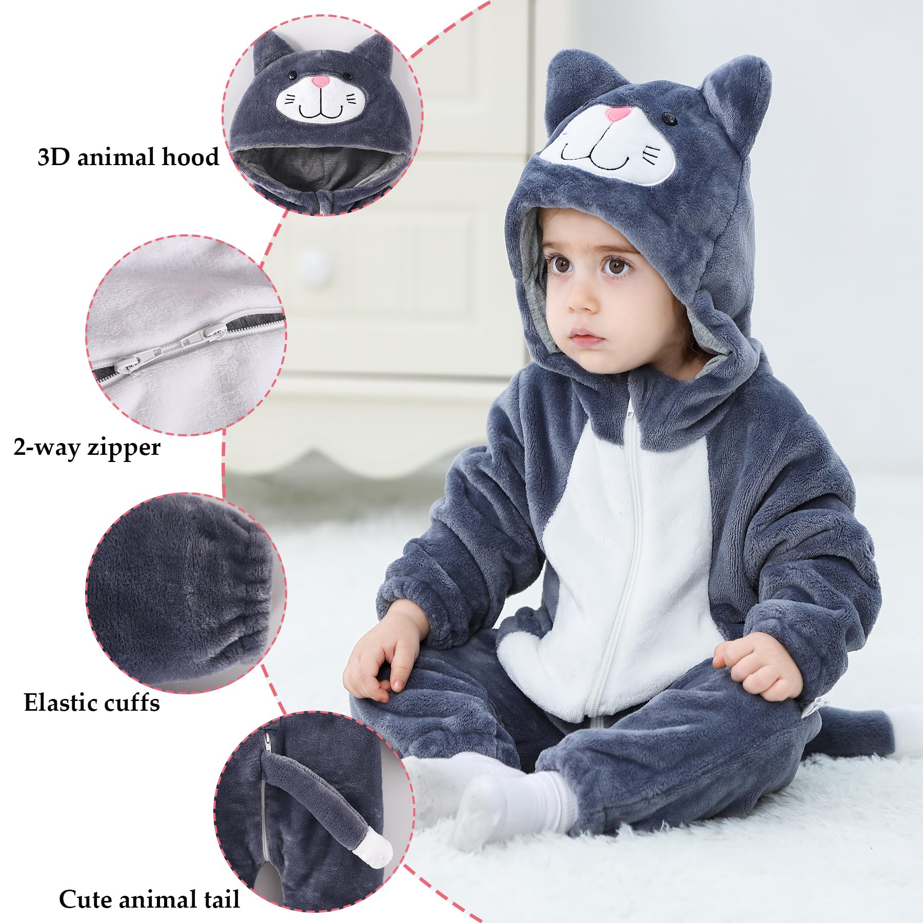 TONWHAR Unisex Baby Animal Halloween Costume Kid's and Toddler's Autumn Winter Outfits Jumpsuit — view 2