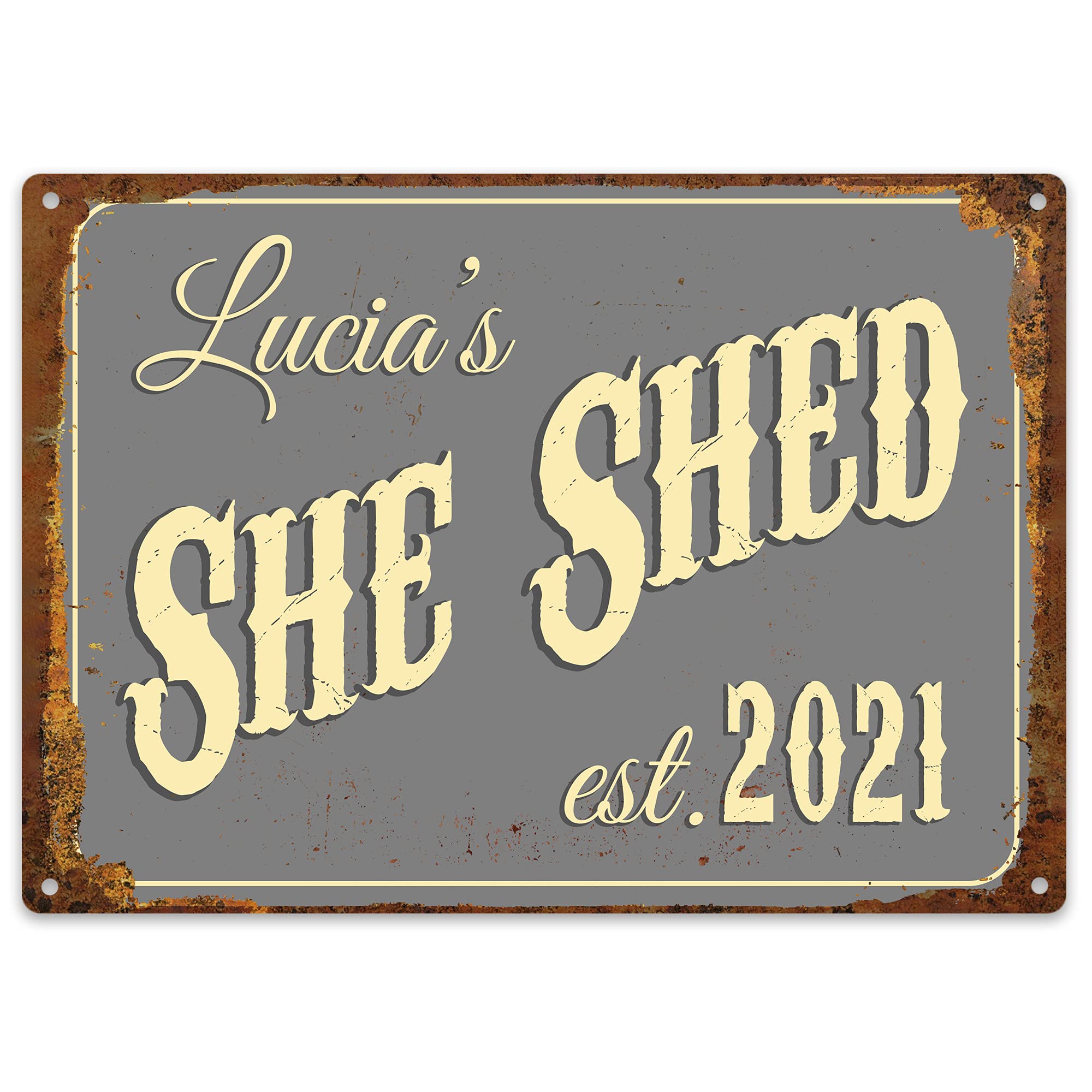 Purple Print House She Shed Sign Personalised - Gardening Gift Ideas For Women Her - Metal Plaque Grandmas Mum Funny, Garden & Outdoor, Large, Grey