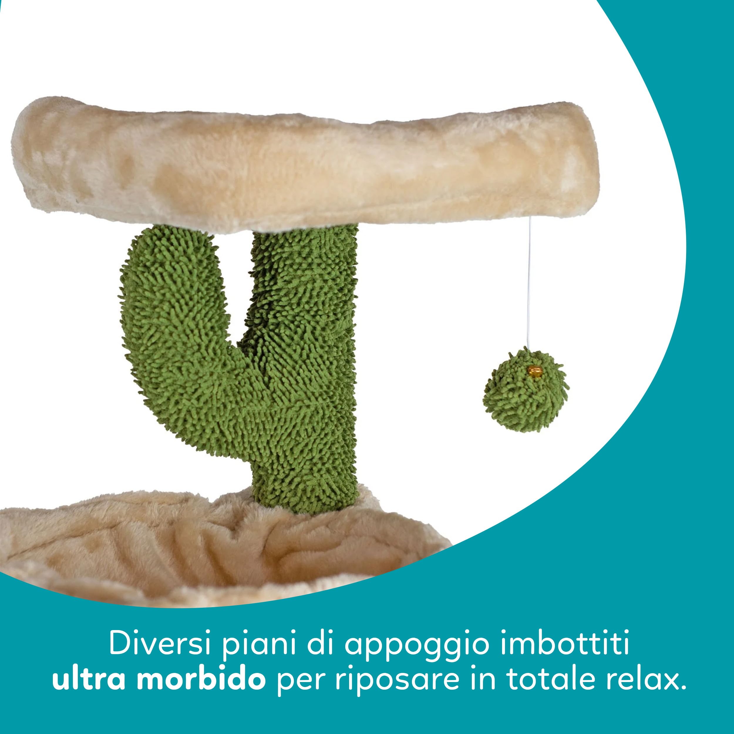 Aqpet Tiragraffi con Cuccia e Amaca in Sisal e tessuto, Alto 75 cm per il massimo divertimento del tuo gatto, Colore Beige/Verde
