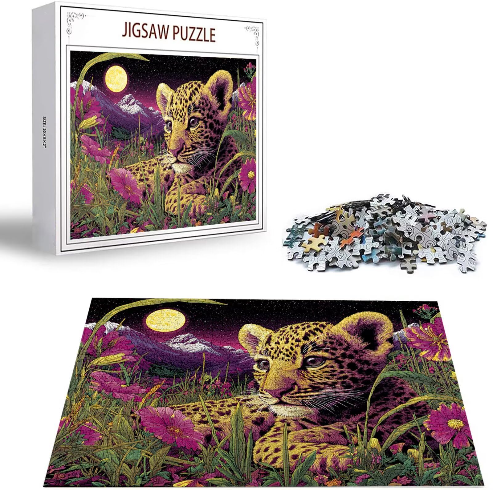 Puzzle 2000 Pezzi, 3 4 5 Anni Puzzle Leopardo 6 7 8 Anni Giochi Educativi Sostenibili Con Motivi Per Adulti Da Gioco in Legno Di Alta Qualità Jigsaw Fiore per Gioco Familiare, Regalo Natale H-4577