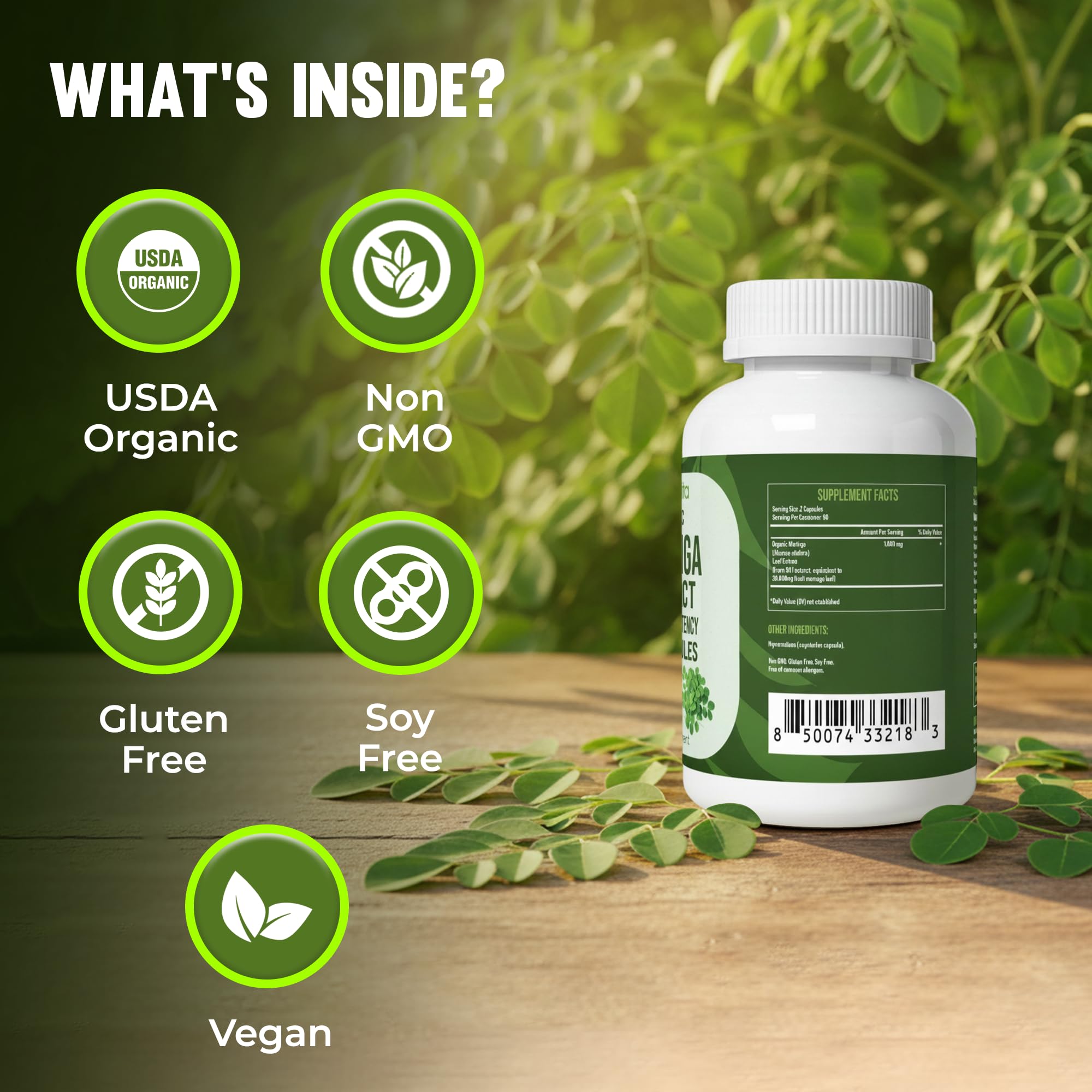 Organic Moringa Capsules – Moringa Oleifera Leaf Extract – Moringa Supplement – Maximum Potency Green Superfood – Immune & Antioxidant Support – Vegan, Non-GMO – Made in USA – 180 Capsules — Amazon image 4