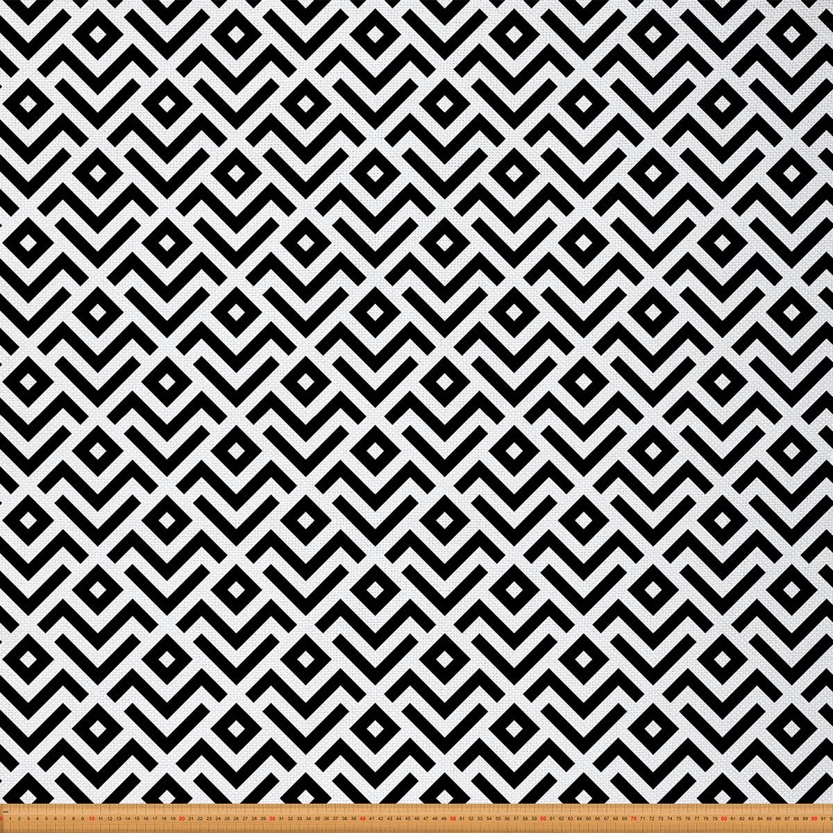 Geometric Upholstery Fabric by The Yard Stripe Lines Abstract Art Reupholstery Fabric for Chairs Ethnic Monochrome Maze Lattice Waterproof Outdoor Fabric 1 Yard (L92*W150cm) Black