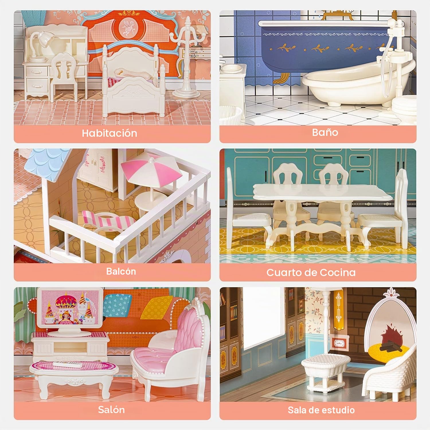 ROBUD Casa de muñecas de Madera para niños y niñas, Regalo de Juguete para 3, 4, 5, 6 años, con Muebles