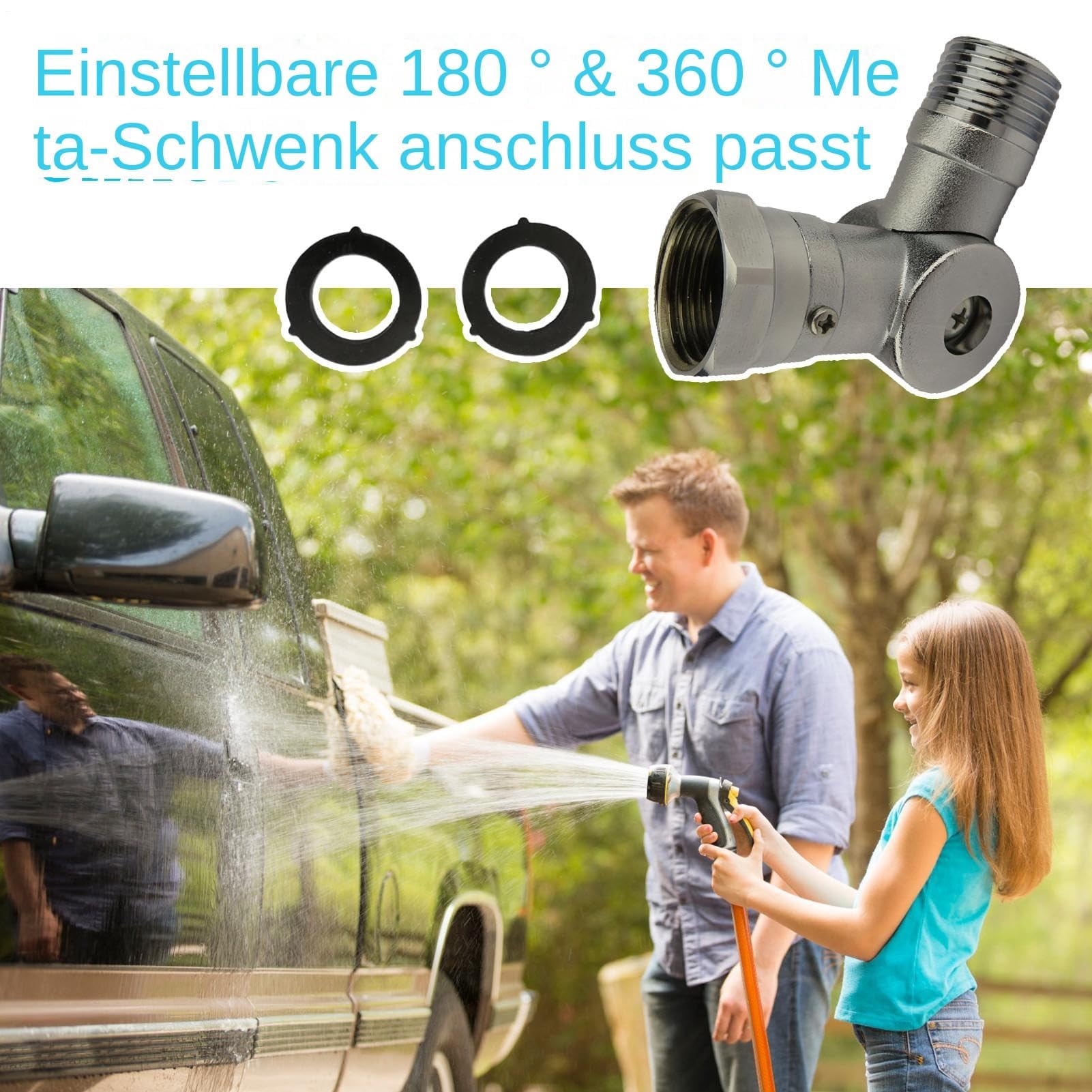 Adattatore rotante per tubo da giardino, connettore in metallo 180°/360°, adattatore regolabile per irrigazione da giardino, pulizia piscina esterna, accessorio per irrigazione resistente