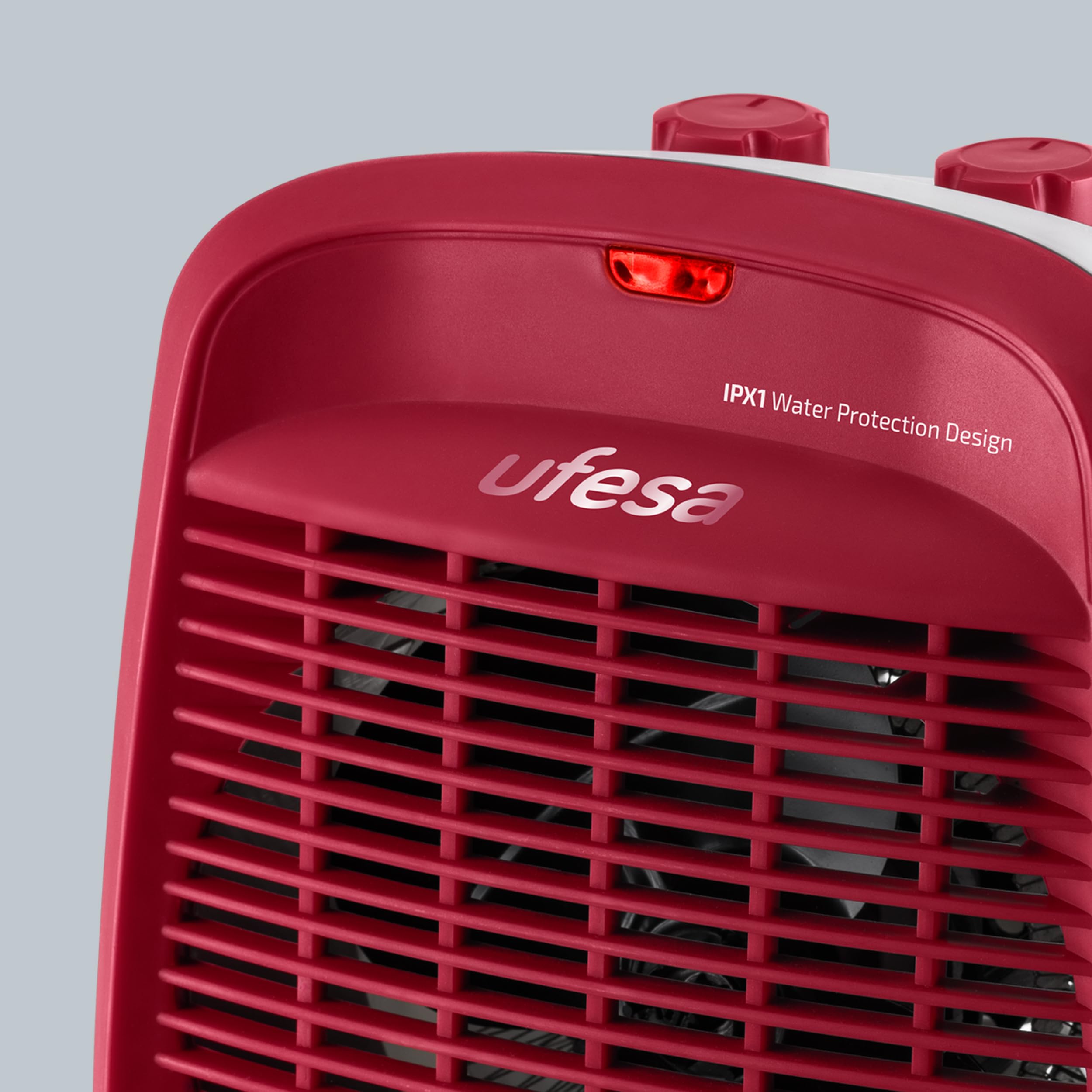 Ufesa Persei Chauffage Soufflant Compact, 3 Réglages de chaleur, 2000W, 2 Niveaux de Puissance, Fonction Ventilation, Thermostat réglabe, Rouge