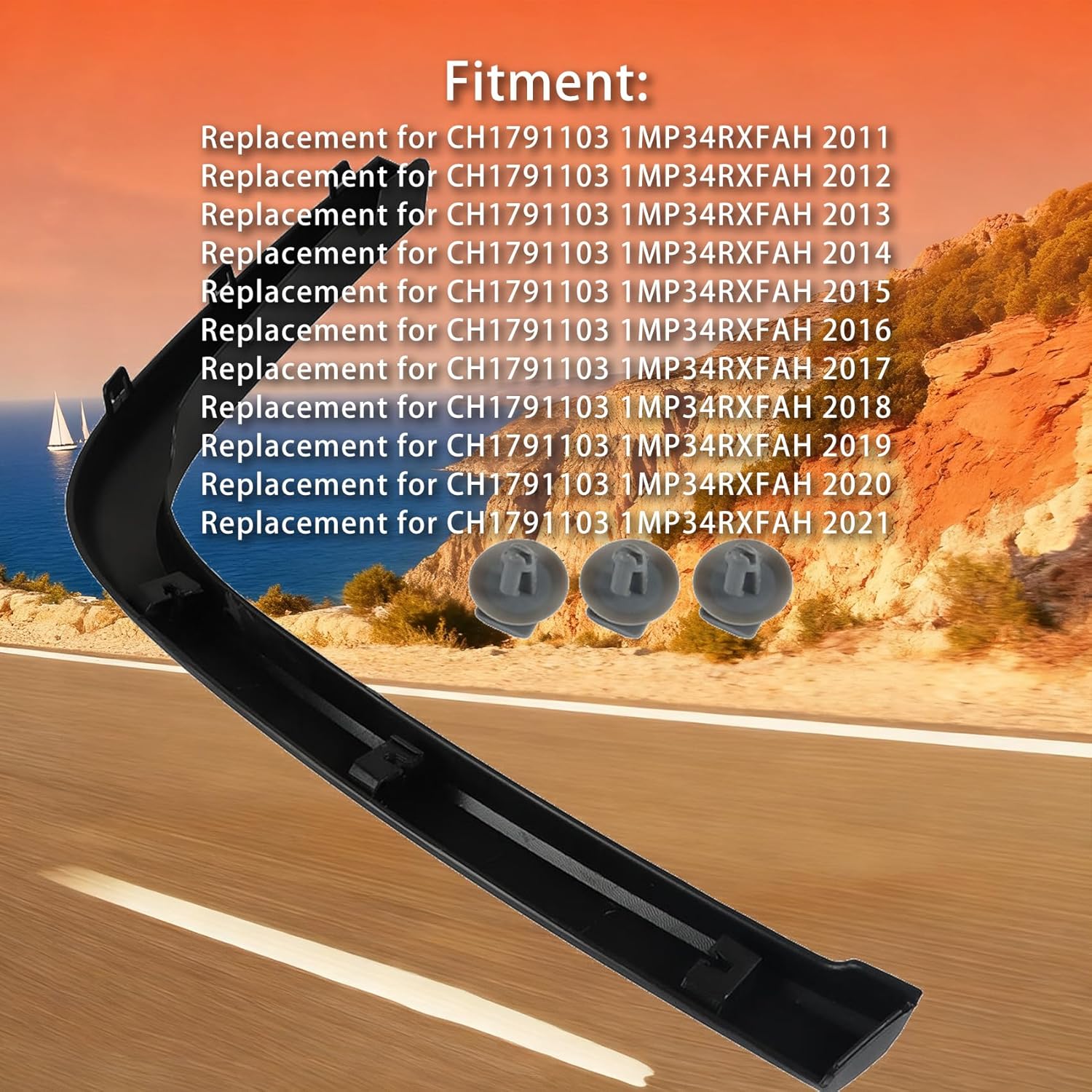 WFLNHB Rear Right Side Fender-Flares Wheel Arch Molding Replacement for Chero-kee 2011-2021 CH1791103 1MP34RXFAH