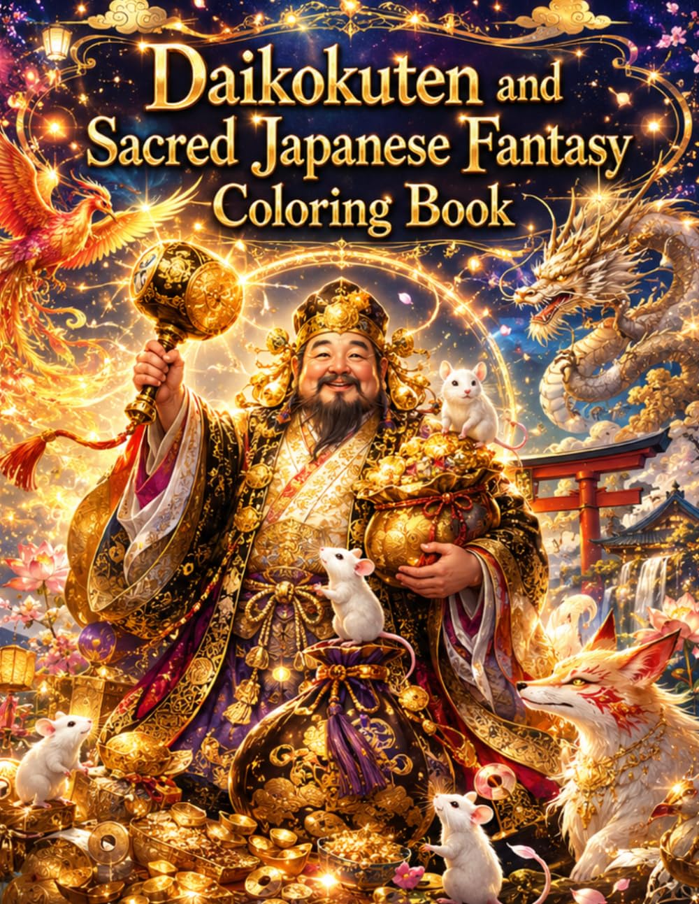 Daikokuten and Sacred Japanese Fantasy Coloring Book: Relaxing Japanese Fantasy Adult Coloring Book Art for Wealth, Luck, Happiness, Prosperity and Stress Relief (Positive Energy Coloring Series)