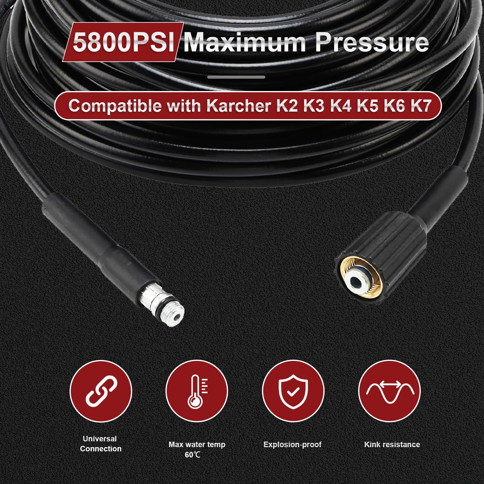 Pipe Cleaning Hose Set 30 m, Compatible with Karcher K2 K3 K4 K5 K6 K7,5800 PSI/400 Bar, 60 °C - Image 2