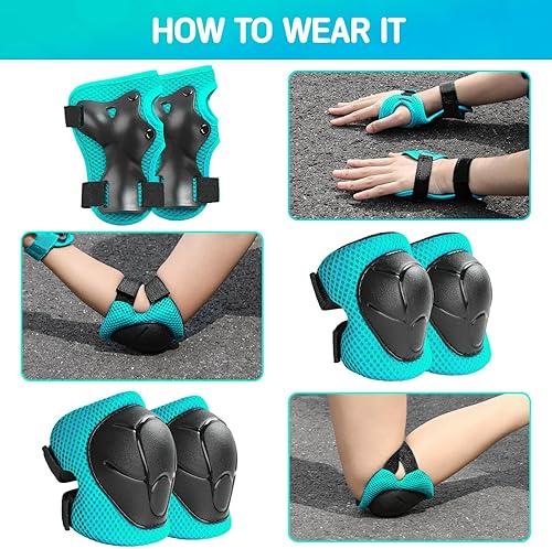 Miniatura 116 de Juego de rodilleras de protección para niños de 3 a 14 años, rodilleras y coderas con muñequeras 3 en 1 para patinaje, ciclismo, bicicleta, patinaje