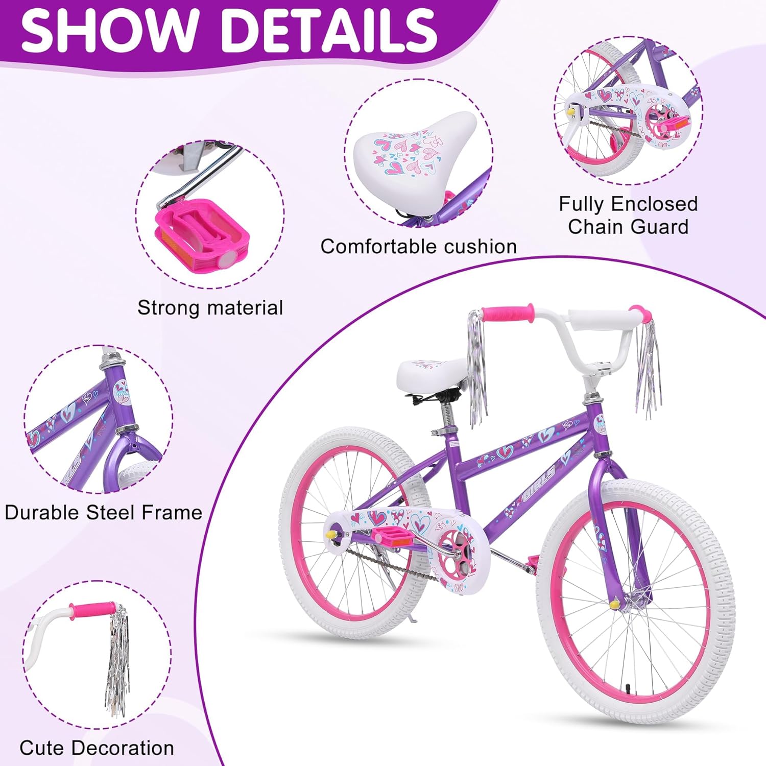 Kids Bike 18/20 Inch for Boys and Girls, Children’s Bicycle with Adjustable Seat & Handlebar, Safe First Bike for Kids Ages 4–12