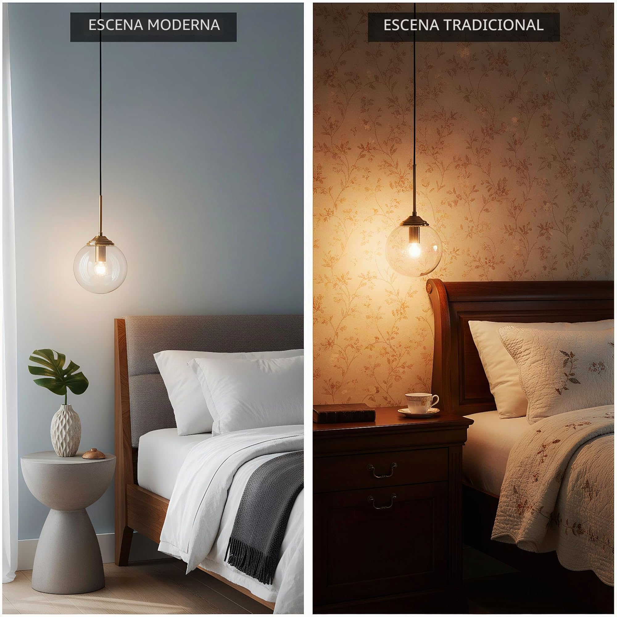 Lámpara Colgante de Techo con Esfera de Cristal de 15cm, Ajustable en Altura, E27 Luz Colgante de Metal Dorado para Comedor, Dormitorio, Cocina y Café (Transparente, 1 Pieza)