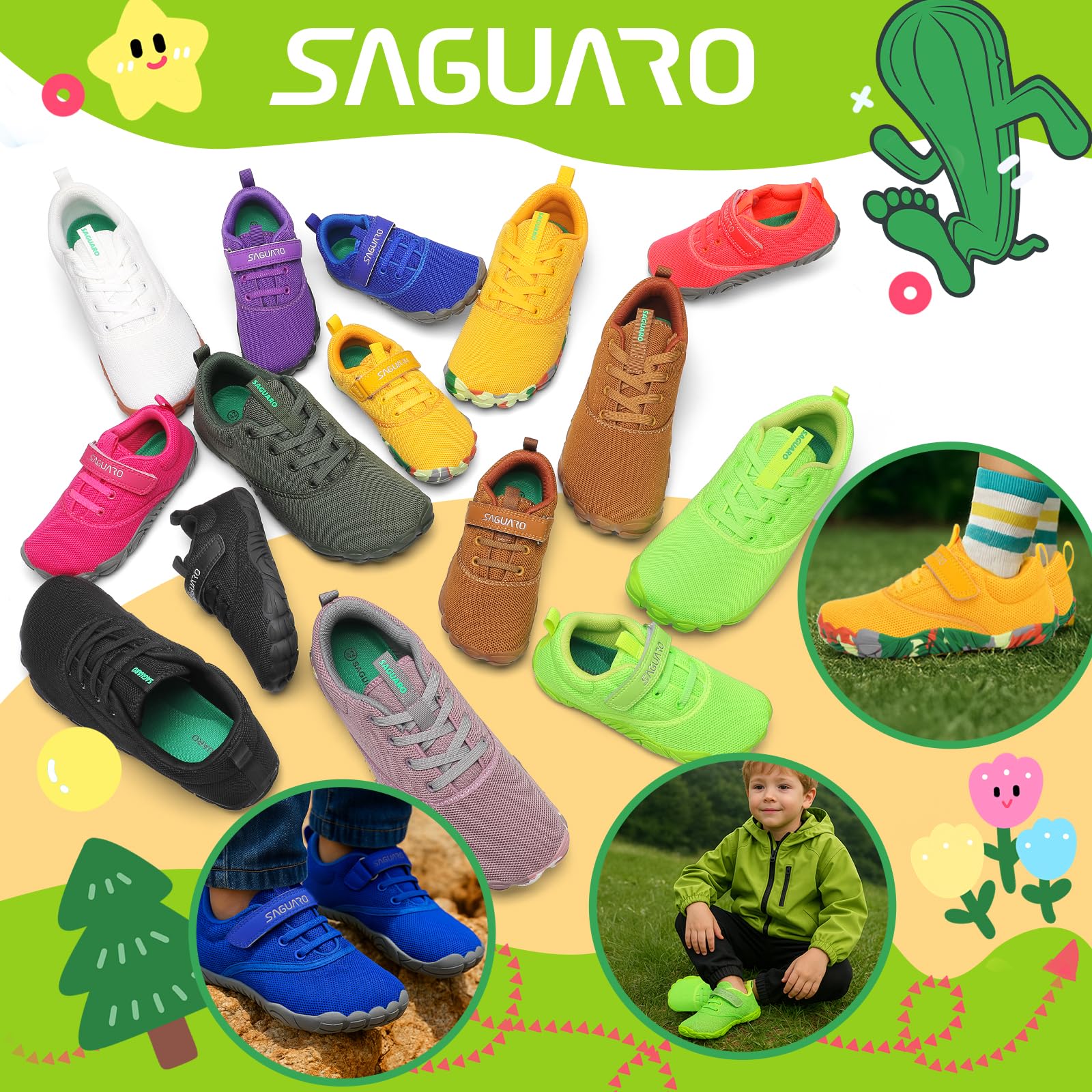 SAGUARO Zapatillas Barefoot Niños Antideslizantes y Ligeras Calzado Descalzos, Talla 24-36