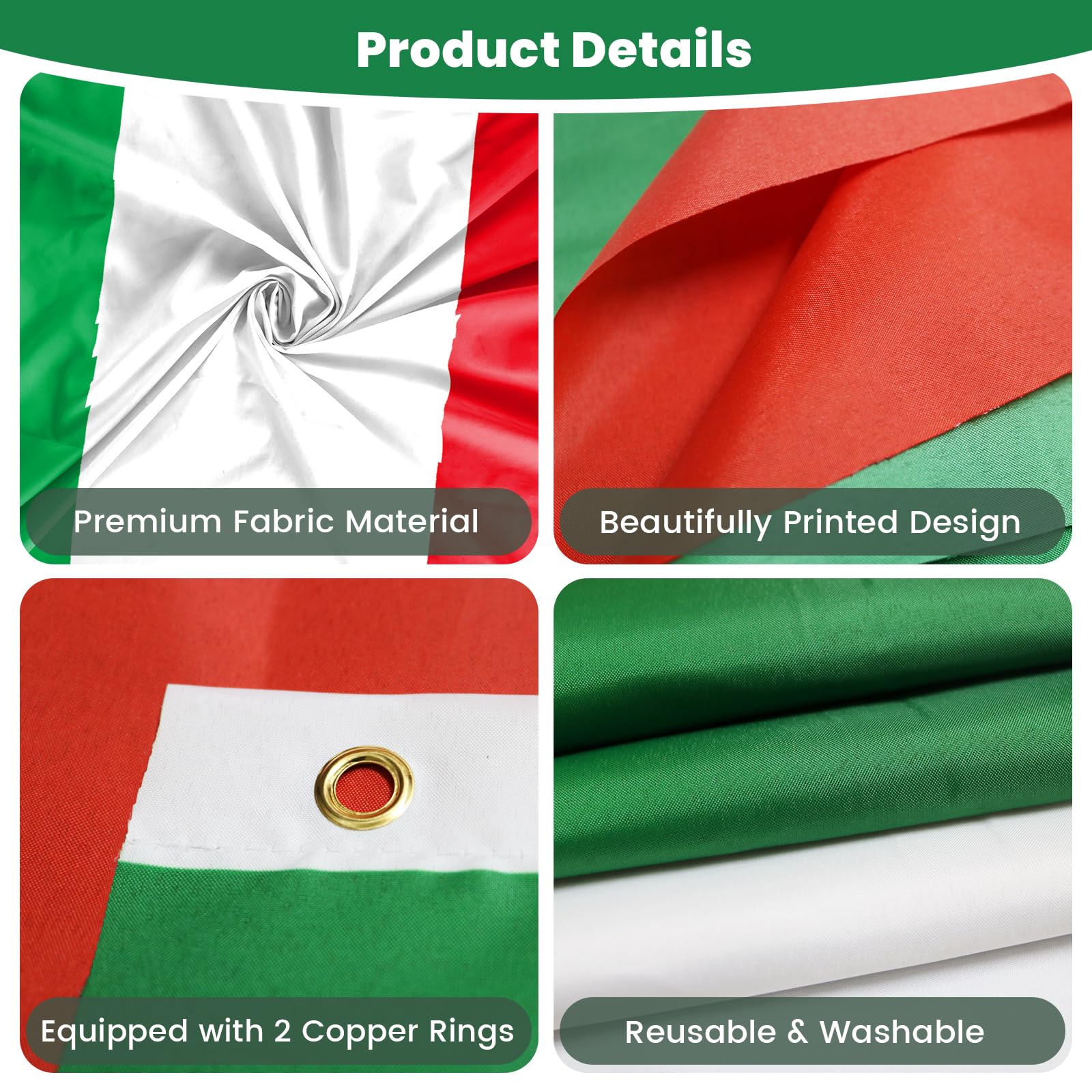 PartyYaa Italian Flag, 5ft x 3ft Italy Flag for Party Decoration Single Side with 2 Brass Eyelets, Waterproof - Image 3