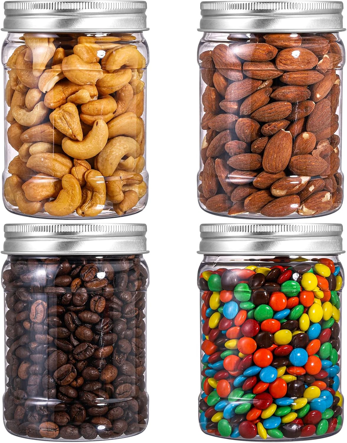 Fasmov 21 Pack 12 Ounce Clear Plastic Jars Containers with Screw On Lids, Round Empty Plastic Slime Storage Containers for Kitchen & Household Storage - BPA Free