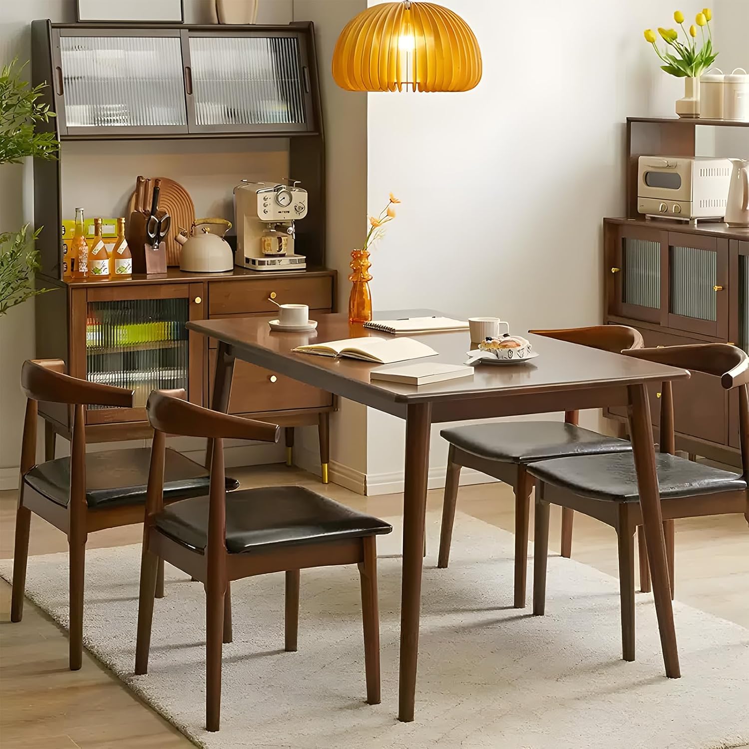 Office Chair, Wood Desk Chair with Upholstered PU Leather, Computer Chair, Modern Dining Chair, Mid Century Dining Chair, Wood Accent Chair,Walnut Chair