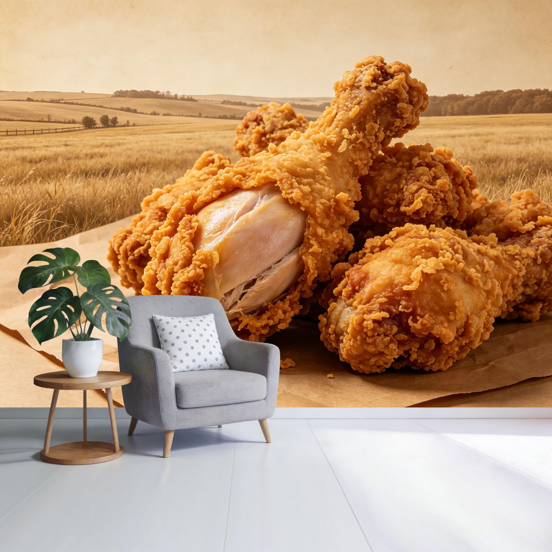 Custom Size Wall Mural Golden Fried Chicken Drumsticks Rustic Farmhouse Landscape SelfAdhesive Wall Fabric Removable Wallpaper for Home Office Decor