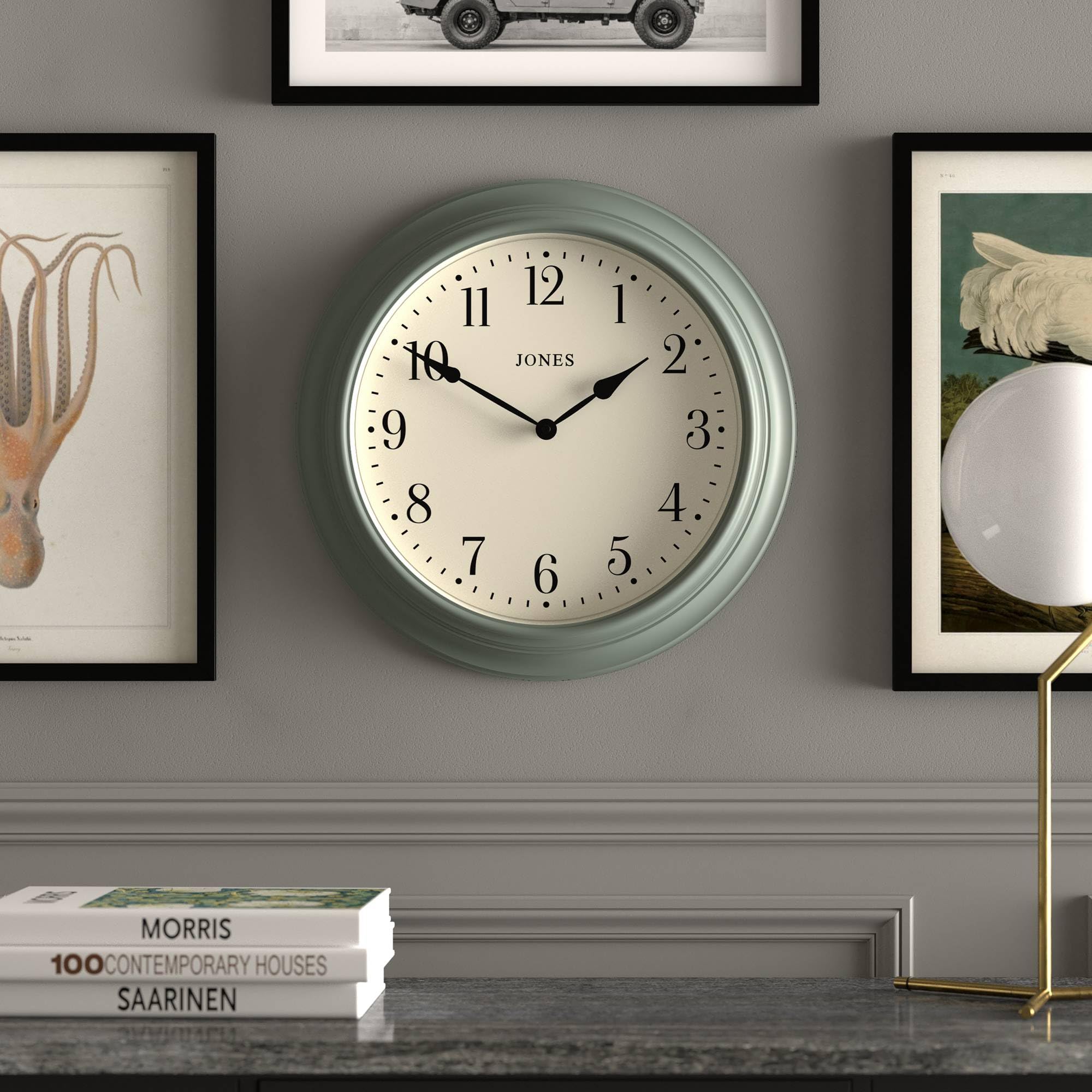 JONES CLOCKS® Supper Club Wanduhr | Große Klassische runduhr | 40cm | Grün | Leicht lesbare Zahlen | Traditionelles Design, ideal für küche oder Wohnzimmer