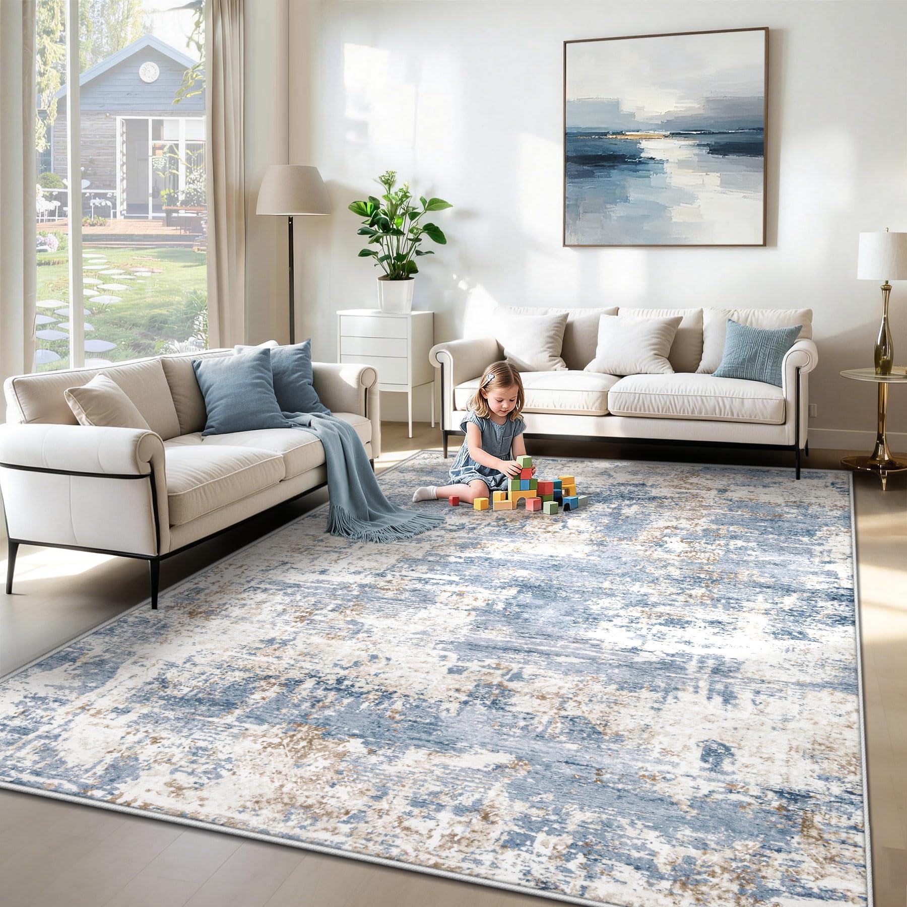 XLUEZ 6x9 Blue Abstract Area Rug