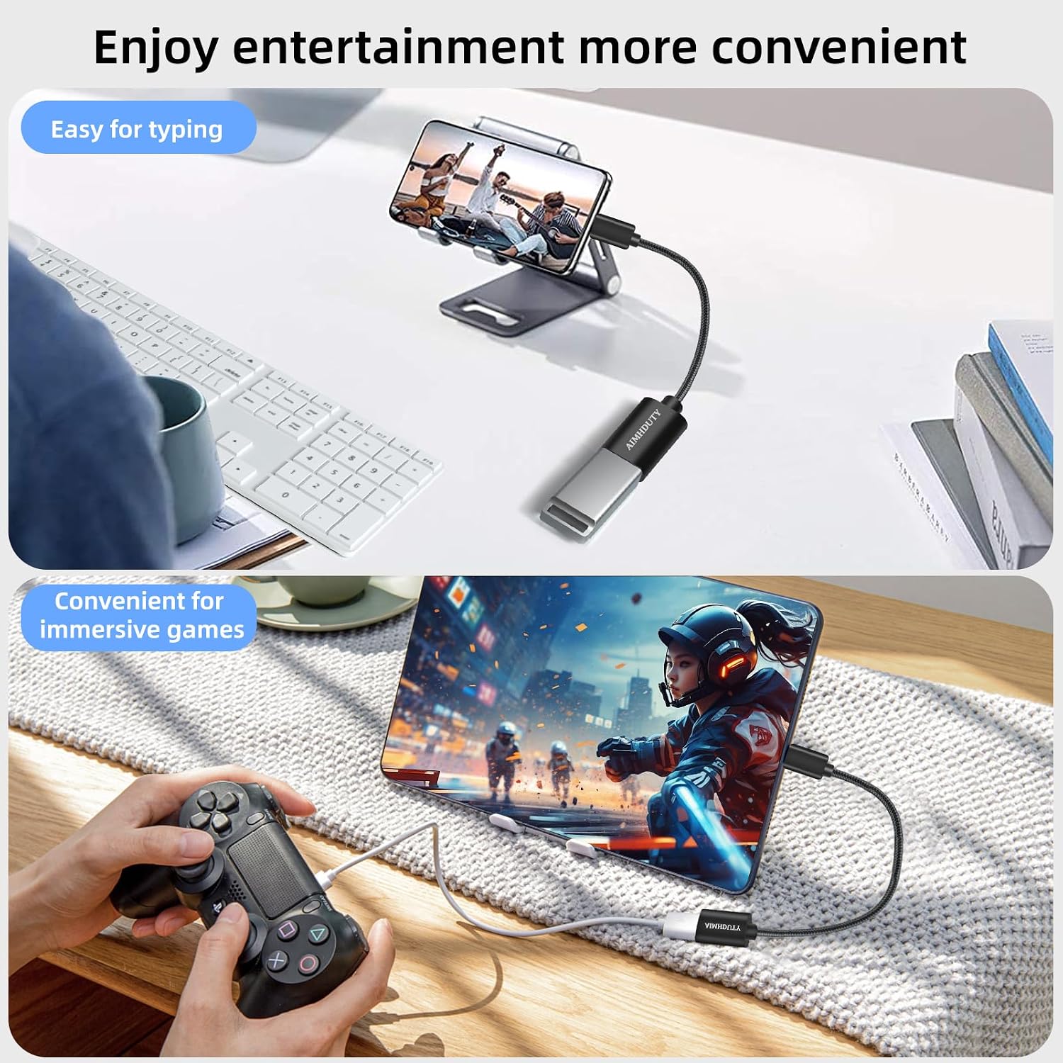 Micro USB to USB Adapter, 2-Pack Micro USB 2.0 OTG Cable Converter, Nylon Braided, Aluminum Shells, MicroUSB Male to USB Female Cable for S7 LG, Flash Drive, Mouse, Keyboard, Game Controller