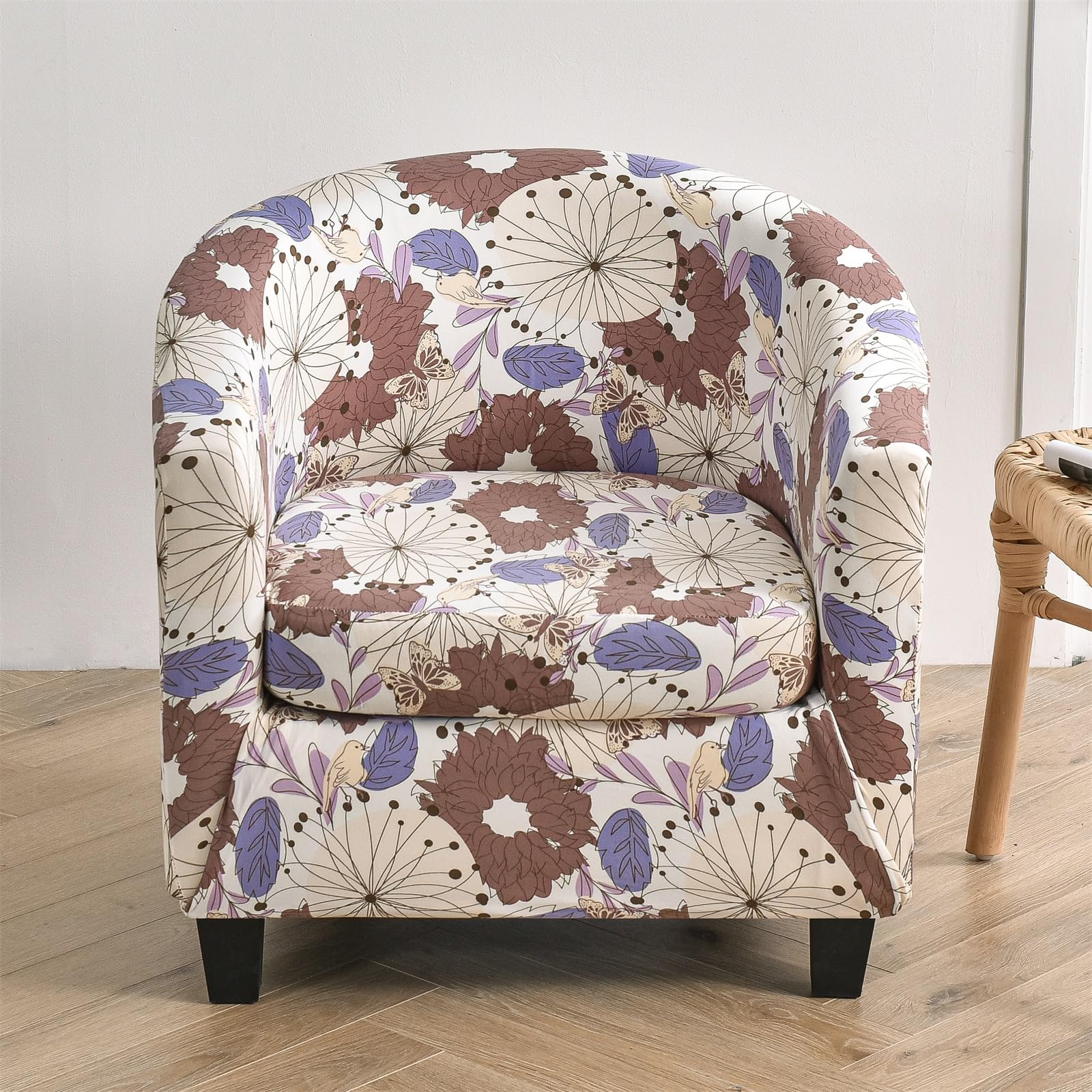 2 Piece Tub Chair Slipcover - High Stretch Printed Soft Club Armchair Covers for Dining, Living Room, Cafe, Bar, Office Reception (Print 26)