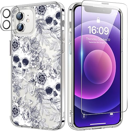 Miniatura 23 de bicol Funda para iPhone 11 Pro con Protector de Pantalla y Protector de Lente de Cámara - Diseños de Flores Florales de Moda para Mujeres y Niñas