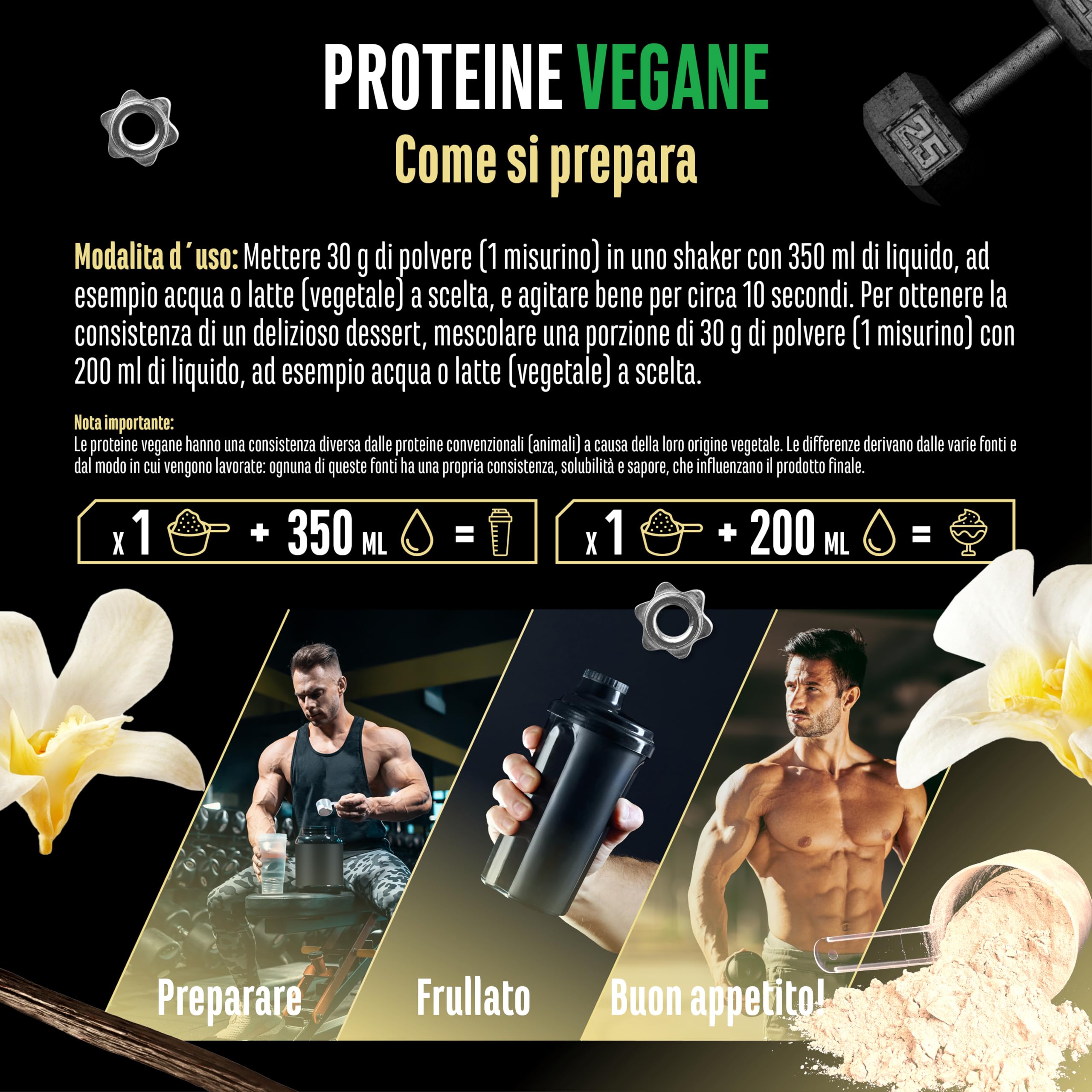 Proteine vegane in polvere - Proteine vegetali da piselli, riso, mandorle e canapa - Senza soia - Deliziose e cremose - (750 g, vaniglia)