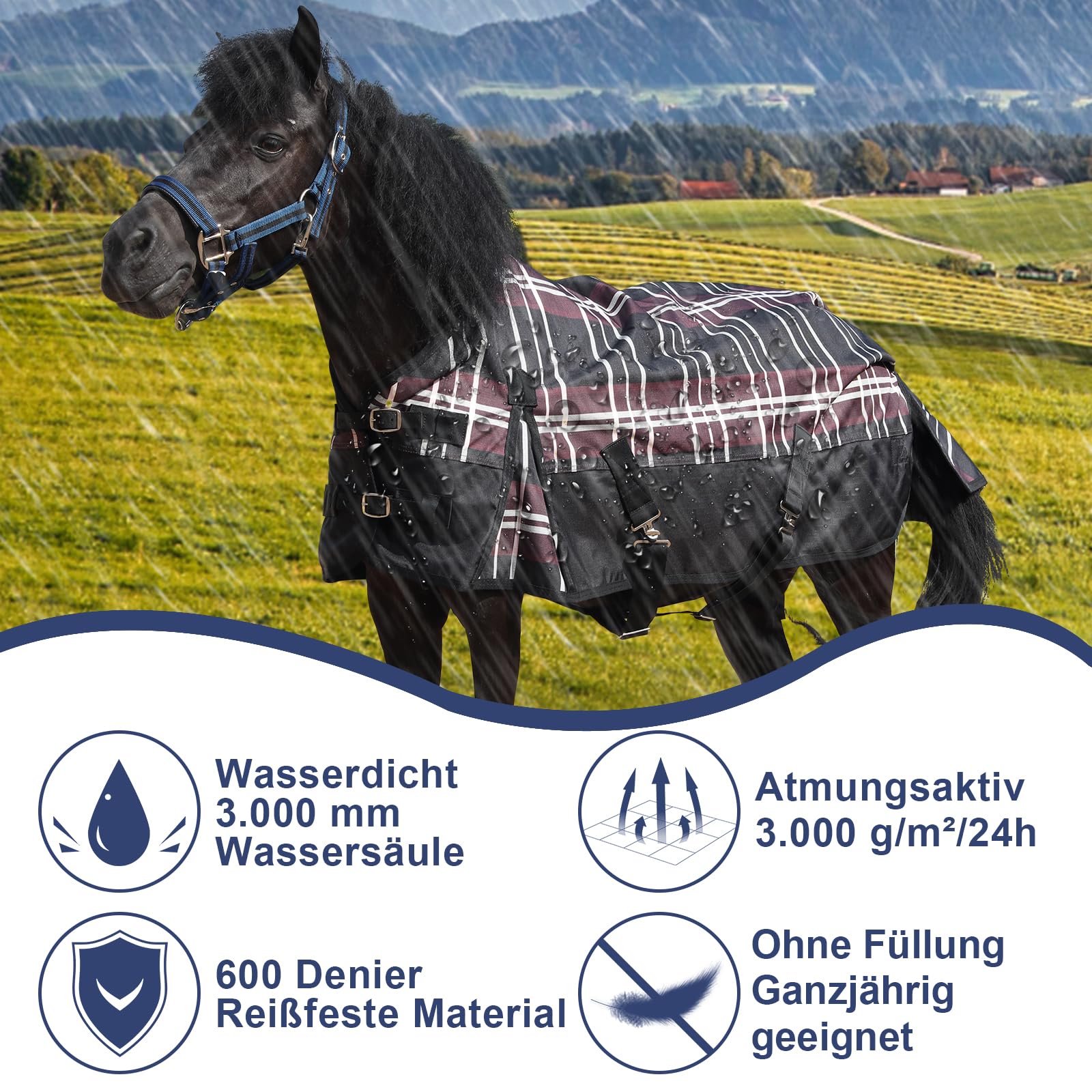 Coperta antipioggia 600D per Shetty & Puledro, impermeabile, antivento, traspirante, antistrappo, senza imbottitura (0 g), pony