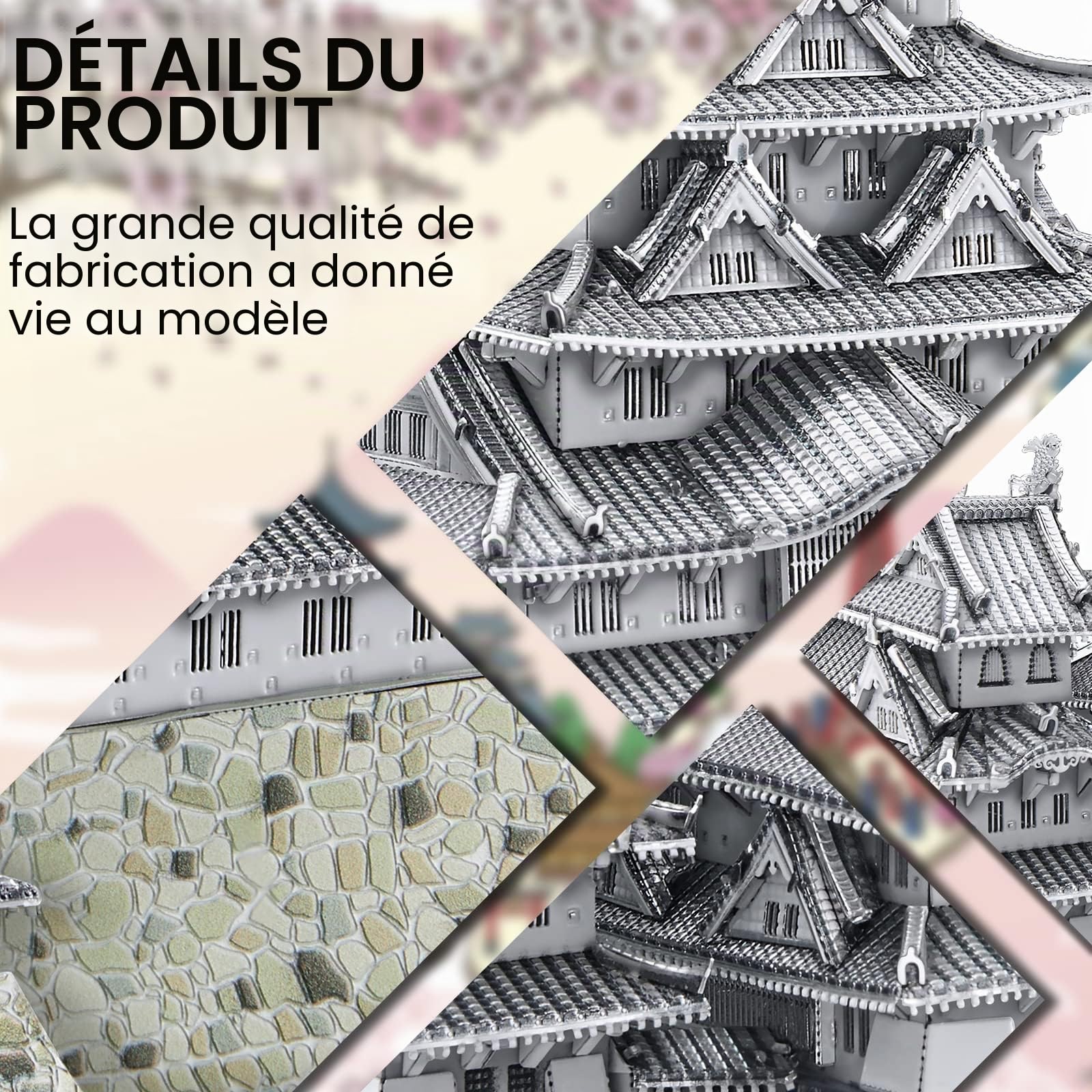 Piececool Puzzle 3D Metal Himeji-jo Japon, Maquette Maison a Construire de Acier Inoxydable 430, Restauration 100%, Maquette Metal, Cadeau d'anniversaire pour 3D Puzzle Adulte, 486 Pièces