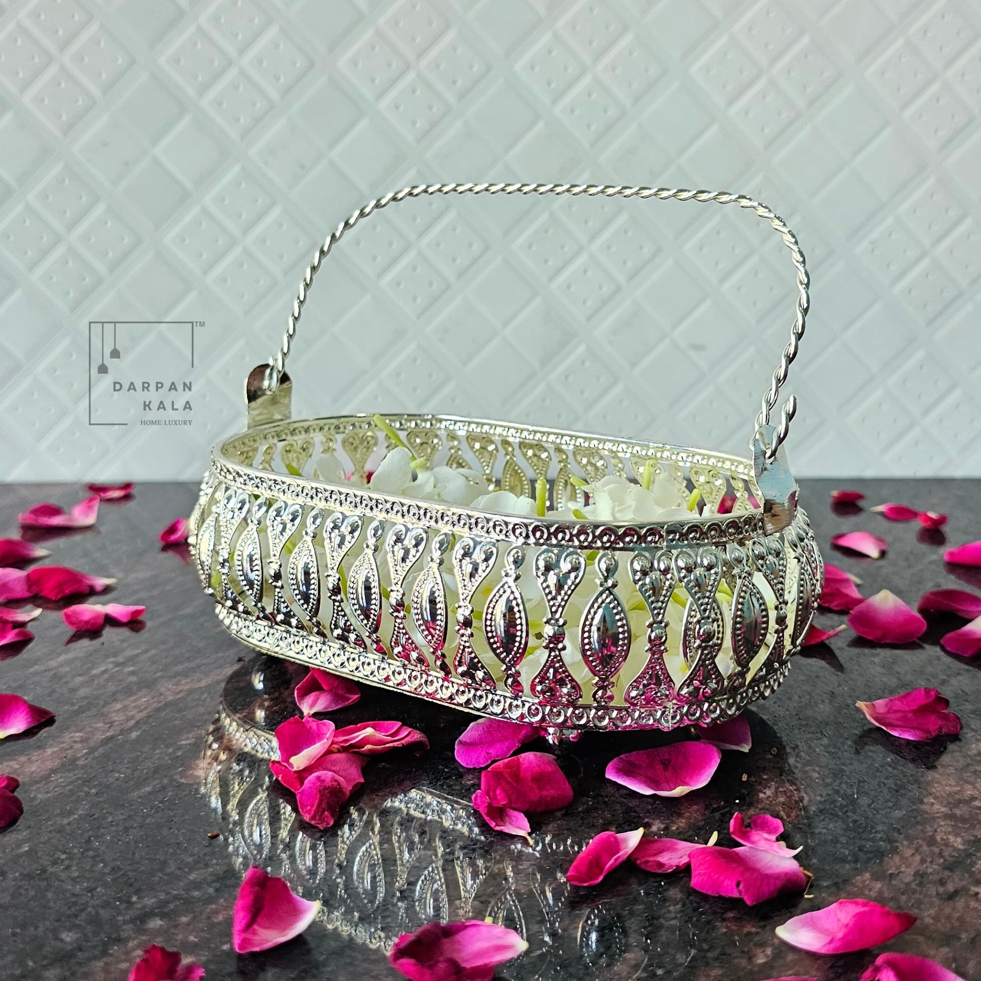 Buy DARPAN KALA Decorative Silver Basket with Handle – Luxury Pooja ...