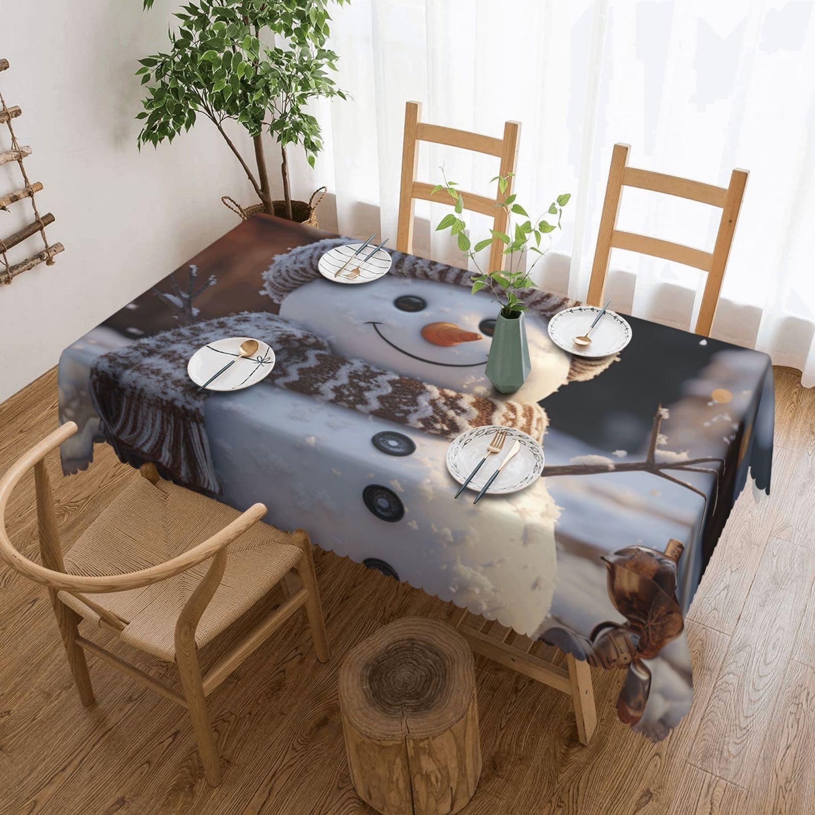 MXZERFKGLA Rectangle Tablecloth 137x183 cm Waterproof Tablecloth for Dining Tables Kitchen Farmhouse Tablecloths Snowman Table Cloth Wrinkle Free Table Cover for Dining Buffet Wedding Party