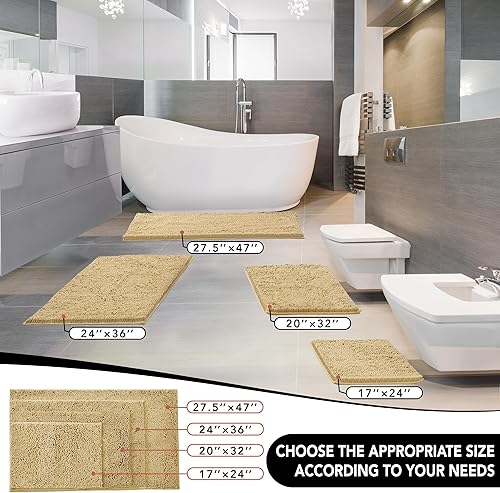 Miniatura 3 de Deconovo Tapete de baño de felpilla suave y gruesa, de 36 x 24 pulgadas, de secado rápido, absorbente, antideslizante, parte trasera de goma para