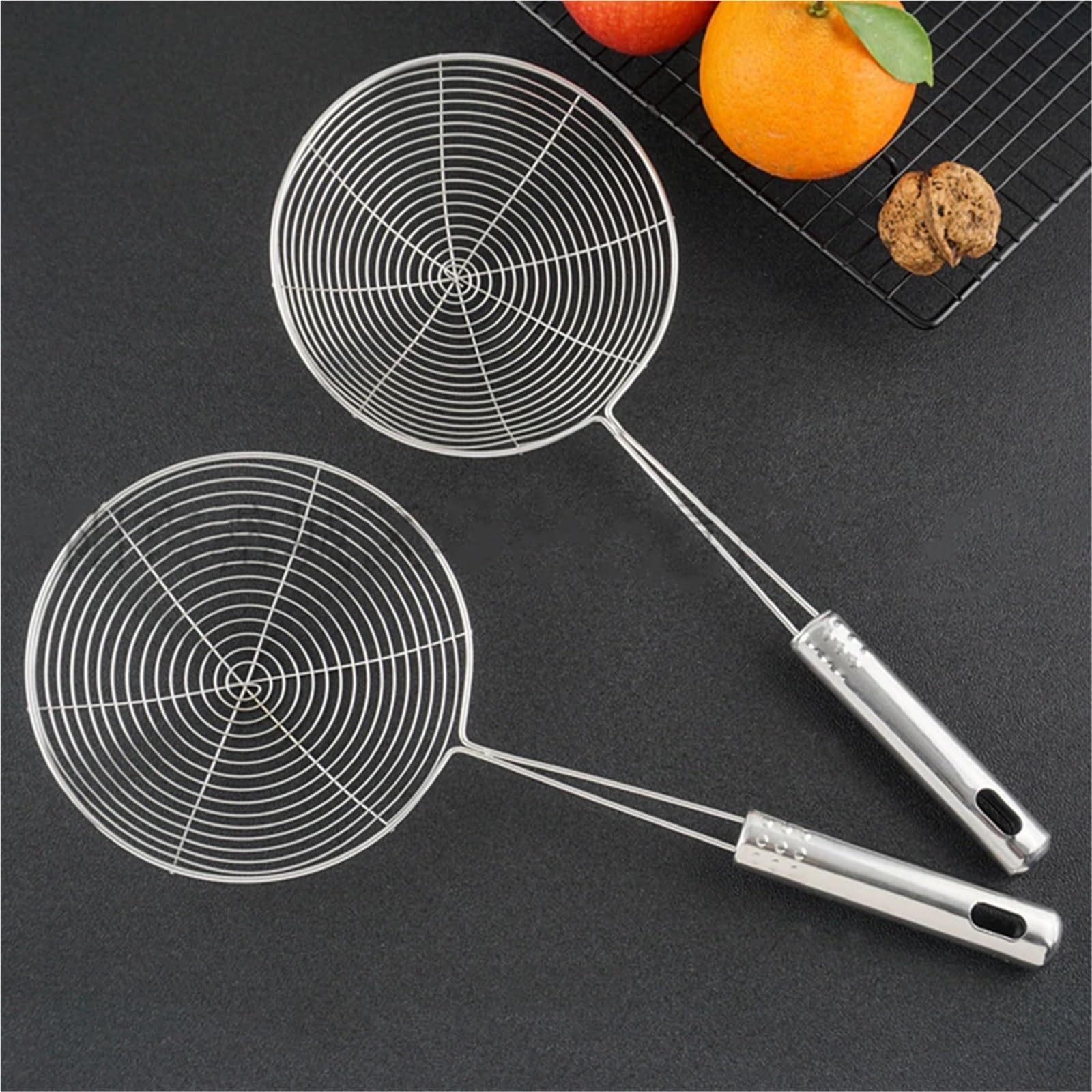 1 Set (3 pezzi) Schiumarola in acciaio inossidabile Solido Spider Colino Mestolo Utensile da cucina in for patatine fritte for frittura di pesce Per Alimenti(33.5x13cm)