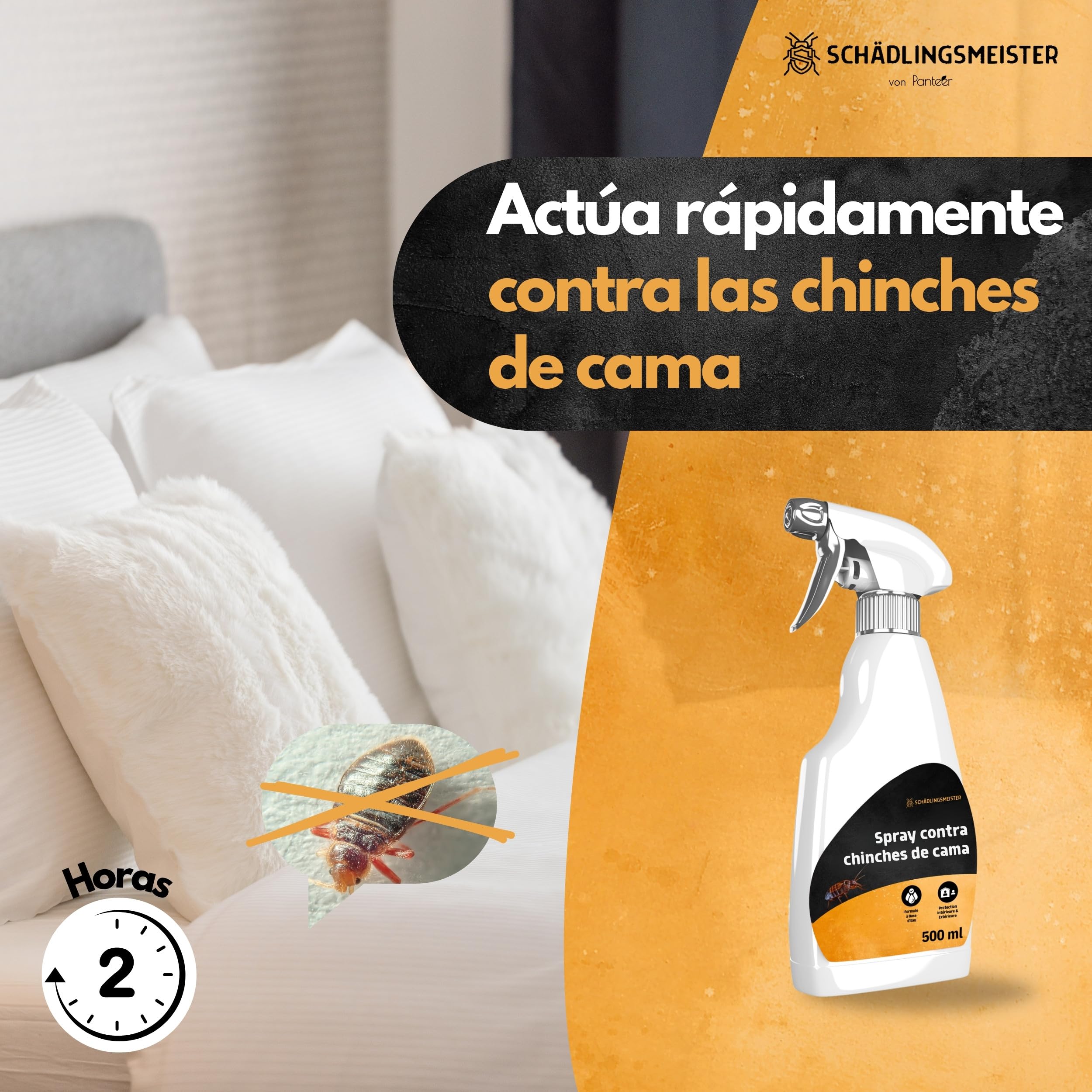 SCHÄDLINGSMEISTER ® Spray contra chinches 500 ml - Agente para fundas de colchón y textiles - Control eficaz de chinches sin permetrina - Spray contra chinches - Made in Germany