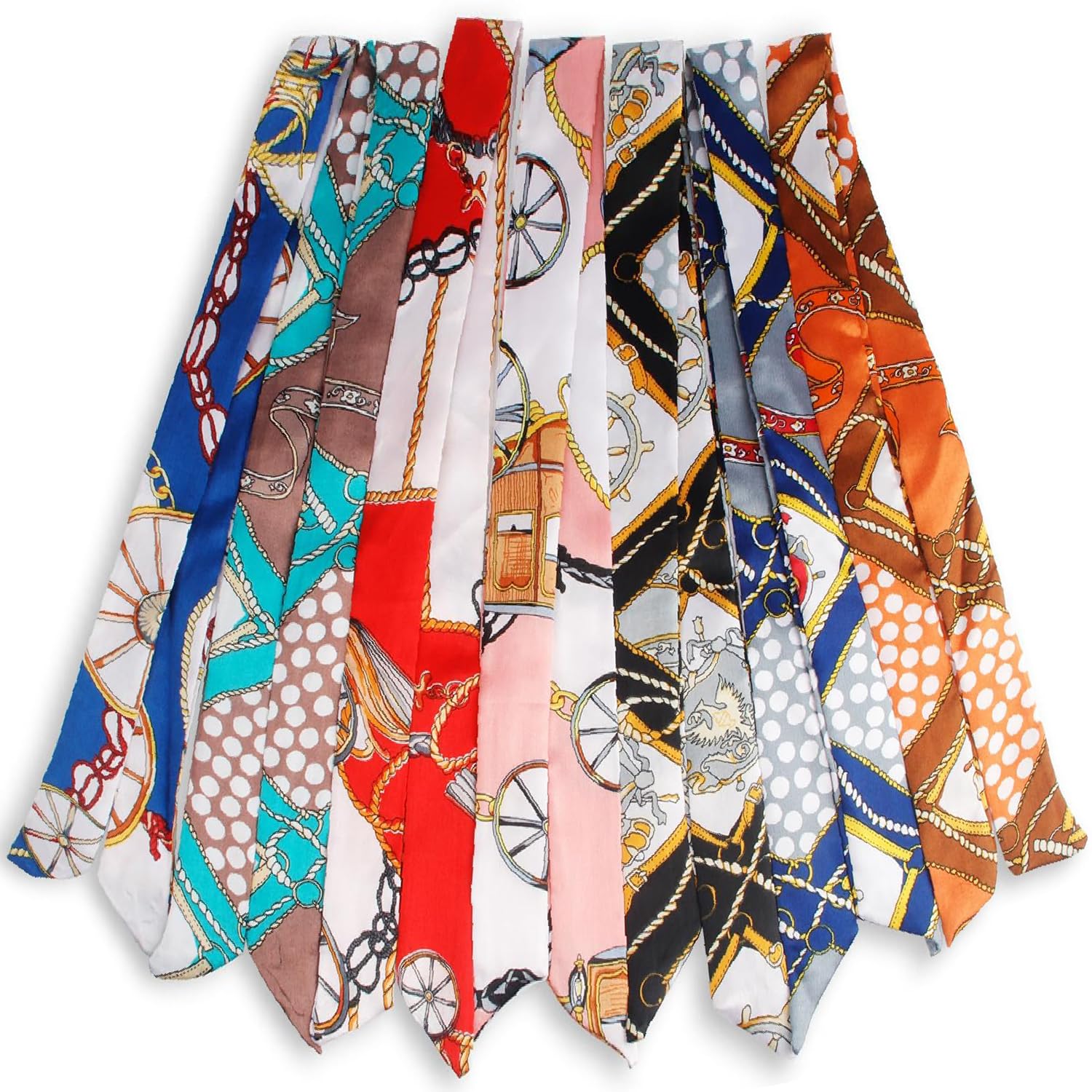VNIDJGB 6 Pcs Bag scarf,Mixed Satin Stylish Decorative Narrow Beveled Scarf, Lightweight Soft Breathability Neckerchief,Handbag Neckerchief for Women,Wrapping Ribbon,Wrap Gift,Clothing Matching