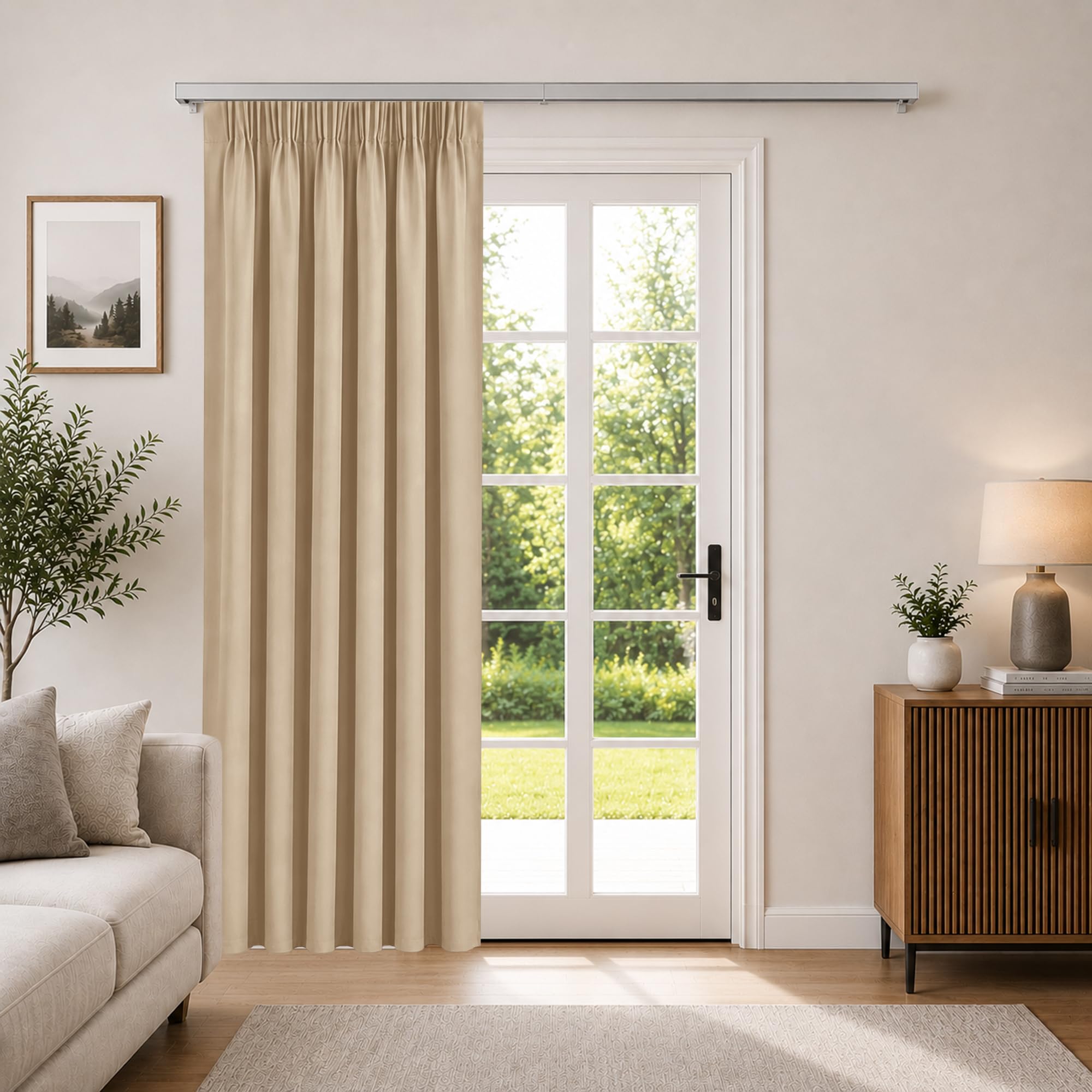 Aspire Homeware Rideau de porte occultant plissé pour salon, chambre à coucher - Isolation thermique - 167,6 x 213,4 cm - Beige