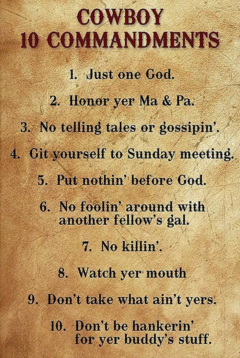 Tin Sign Cowboy 10 Commandments Basement Man cave Bar Garage Office Cafe Humor Tin Sign Home Kitchen Wall Decor 5.5x8inch