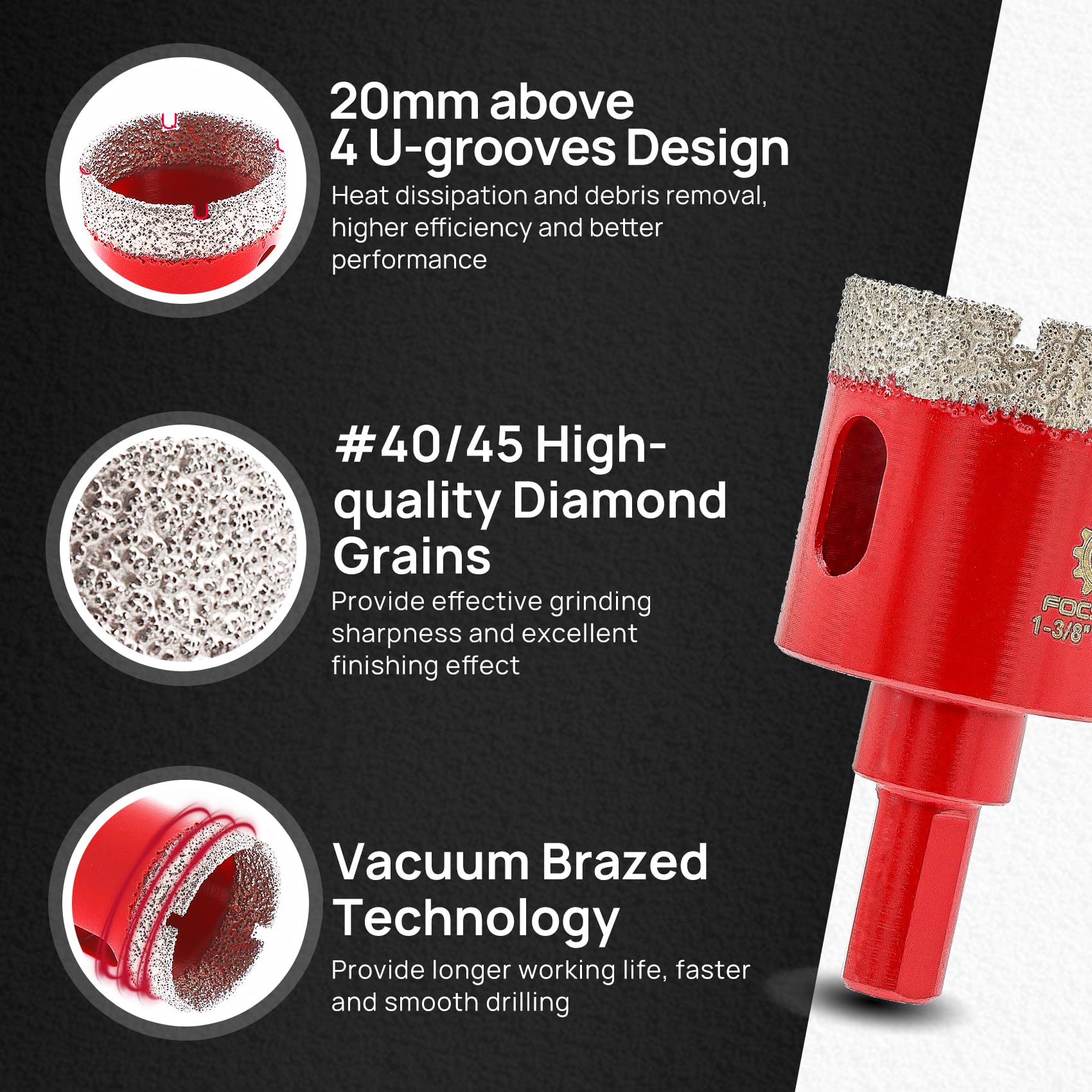 VEVOR 10Pcs Scie Emporte-pièce Diamantée 20/25/32/35/40/50/60/68 Mm Jeu De Forets Diamantes Avec Filetage M14 Pour Les Carrelage Marbre Porcelaine 88694227