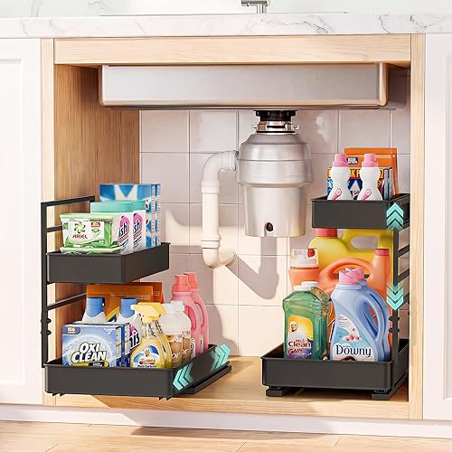 EVERIE Height Adjustable 2 Tier Metal Pull Out Slide Shelf