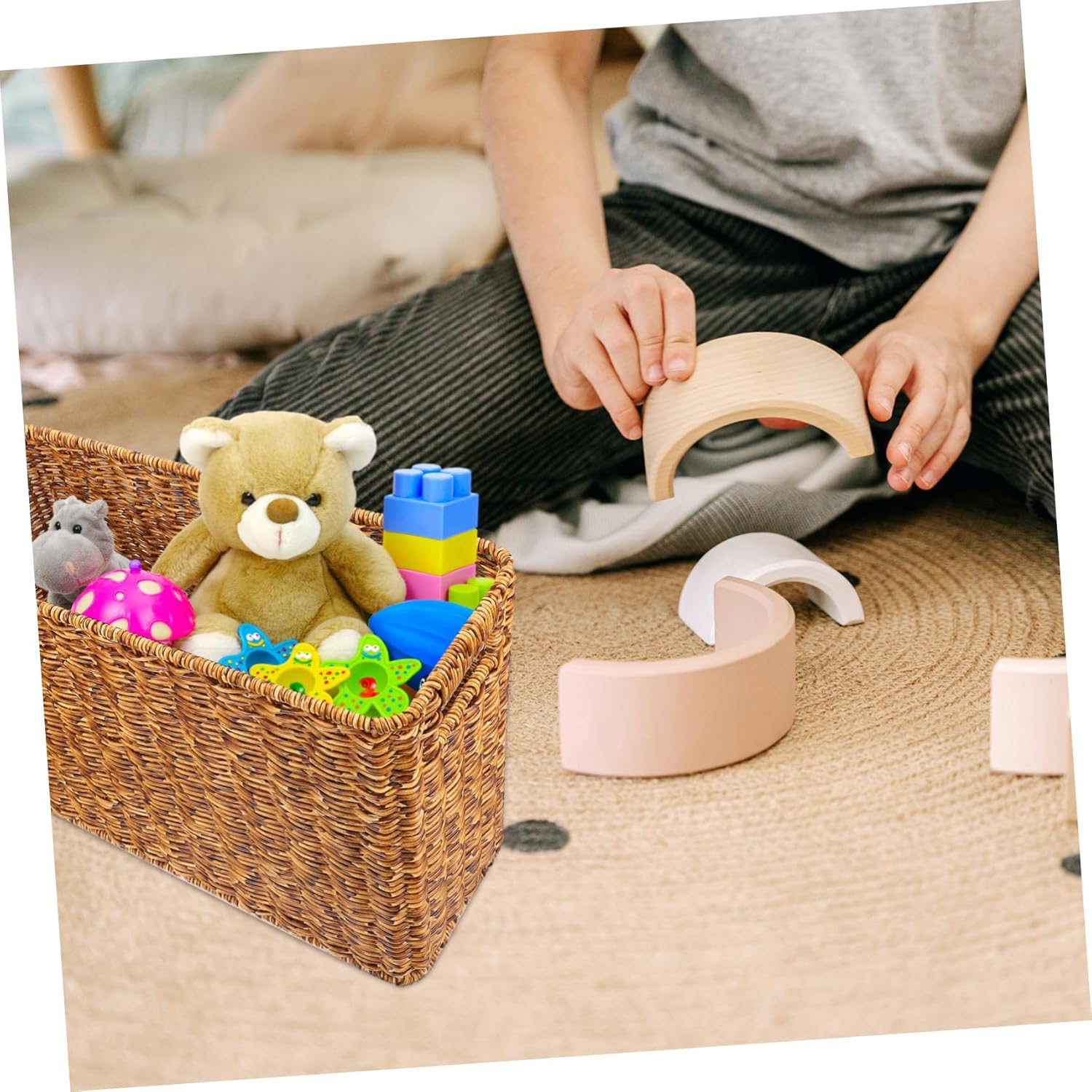 Luxshiny 1Pc Elegant Woven Magazine Basket Multi Functional Storage Basket for Home Office Chic Design for Books Snacks Sundries Compact Sturdy Deep