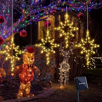 Baquler 6 Solar Christmas Bethlehem Star String Light 16 Hanging Decor